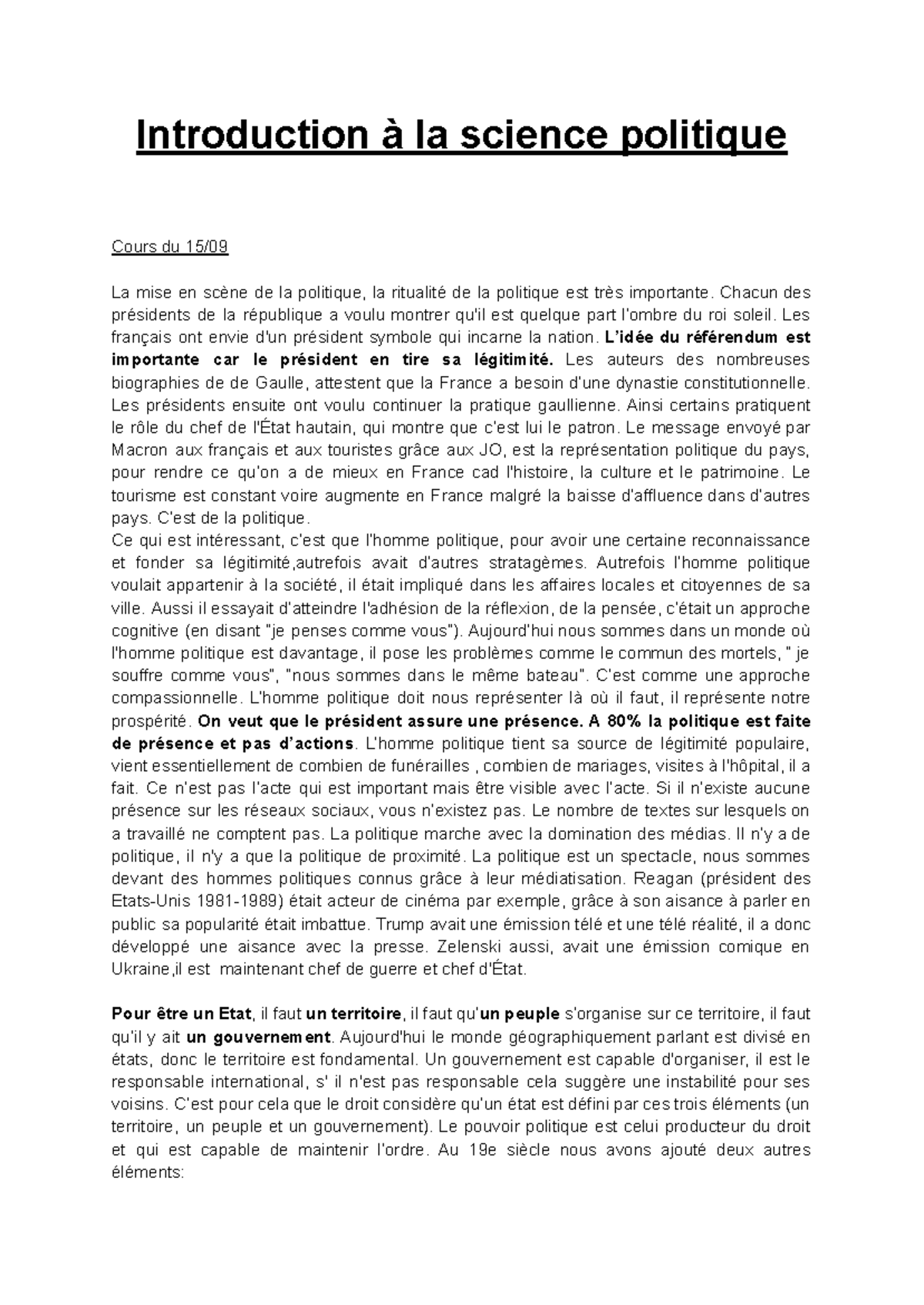 Introduction à la science politique : Cours sur la mise en scène ...