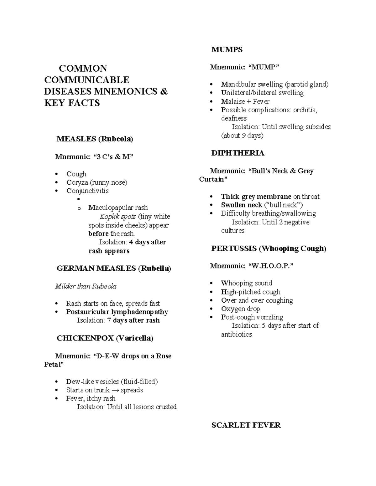 MUMPS COMMON COMMUNICABLE DISEASES MNEMONICS KEY FACTS - Studocu