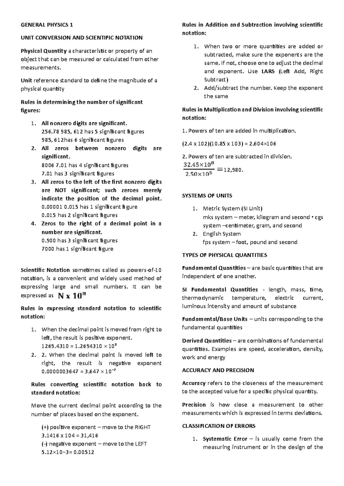 General Physics 1 compressed - GENERAL PHYSICS 1 UNIT CONVERSION AND ...