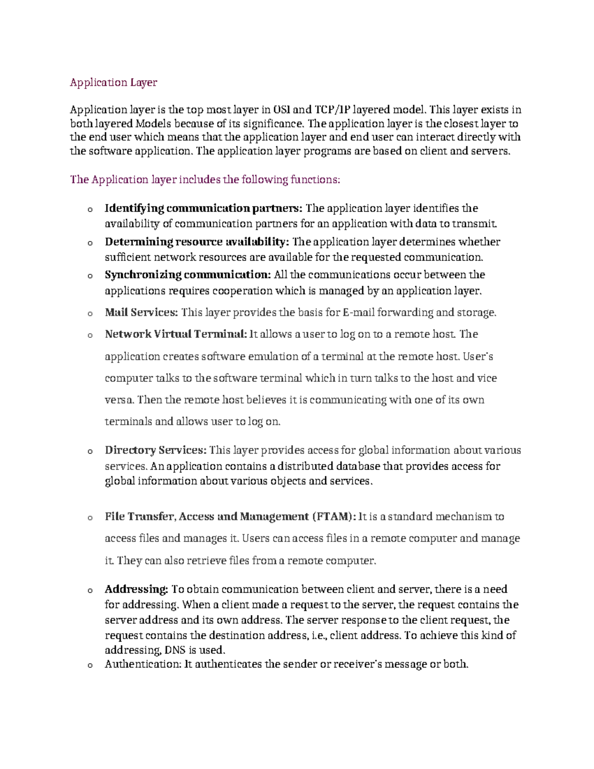 Application Layer Overview Notes for Networking (CS101) - Studocu