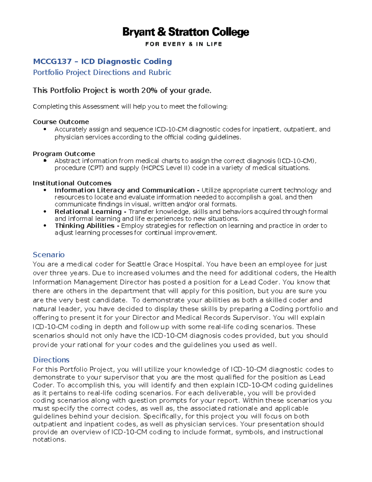MCCG137 - Portfolio Project: Mastering ICD-10-CM Coding Techniques ...