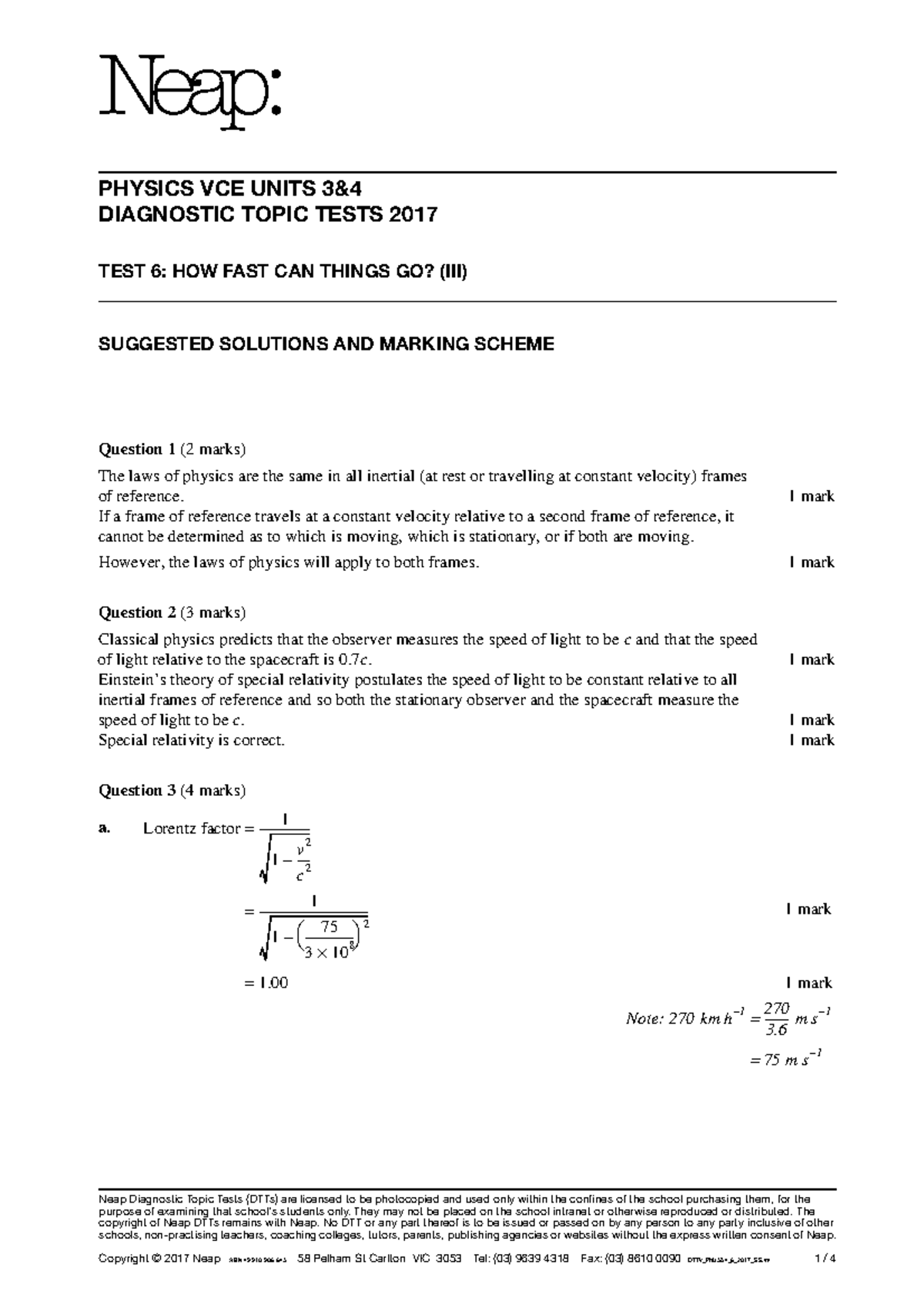 PHYSICS VCE UNITS DIAGNOSTIC TOPIC TESTS 2017: TEST 6 SOLUTIONS - Studocu image.