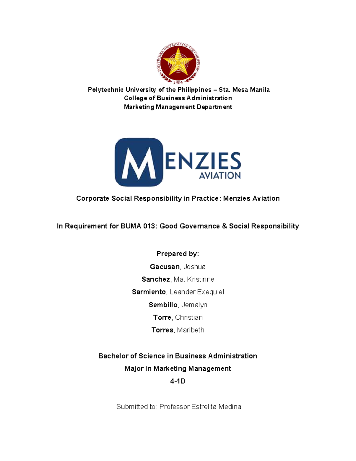 BUMA 013: Corporate Social Responsibility Case Study on Menzies ...