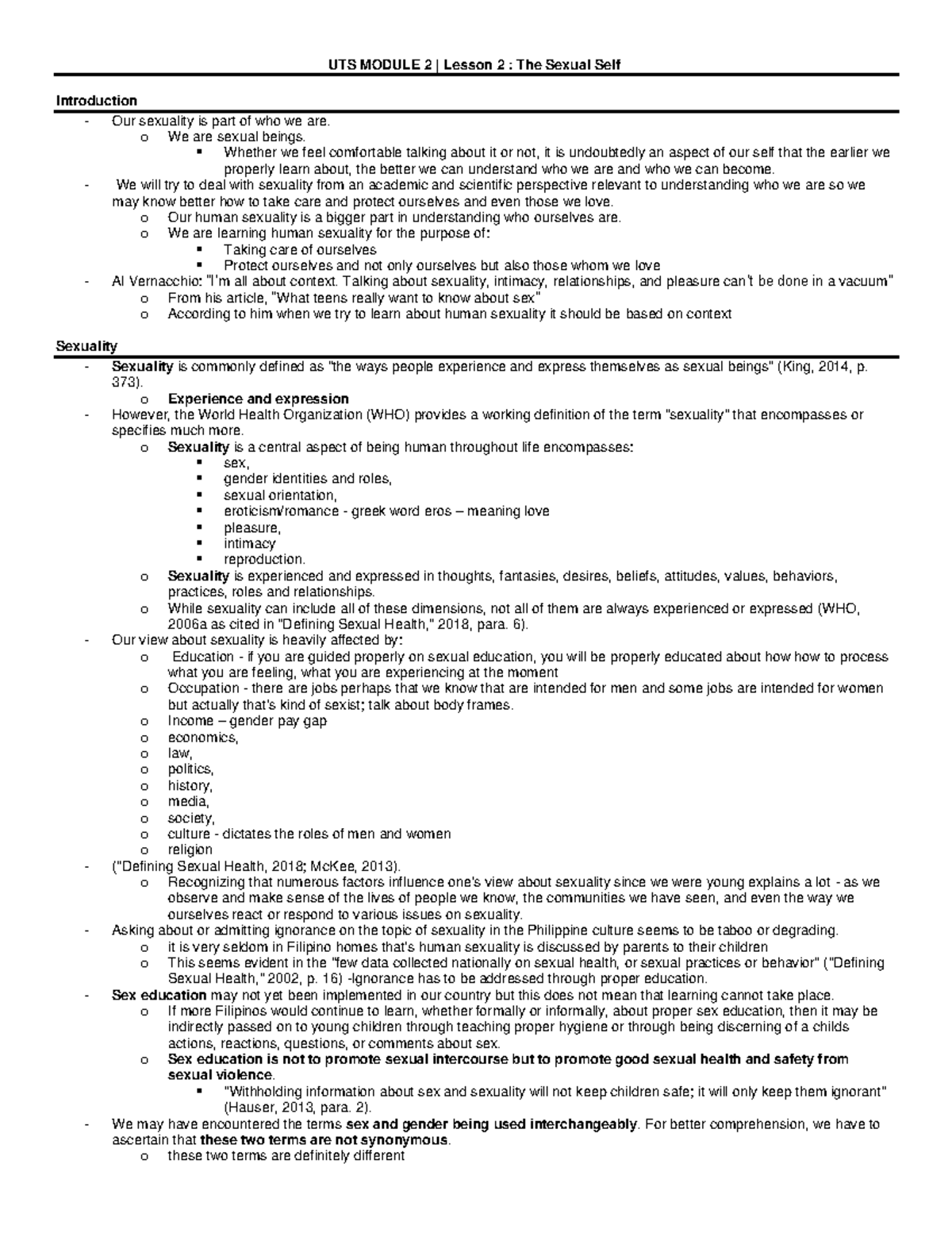 UTS Module 2 Lesson 2 - Understanding the Sexual Self - Studocu