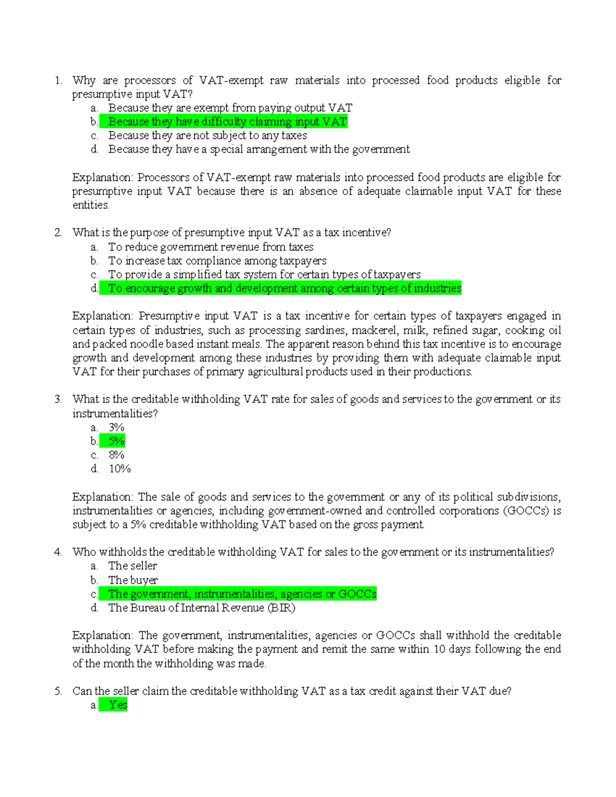 Quizzer No. 3 - Understanding Input VAT Concepts and Regulations - Studocu