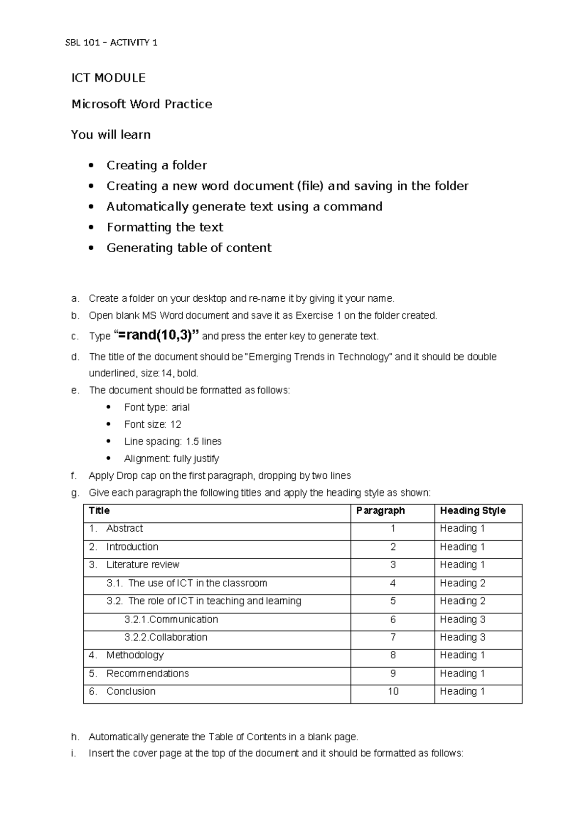 SBL 101 Final Exam: Microsoft Word Practice & Formatting Guide - Studocu