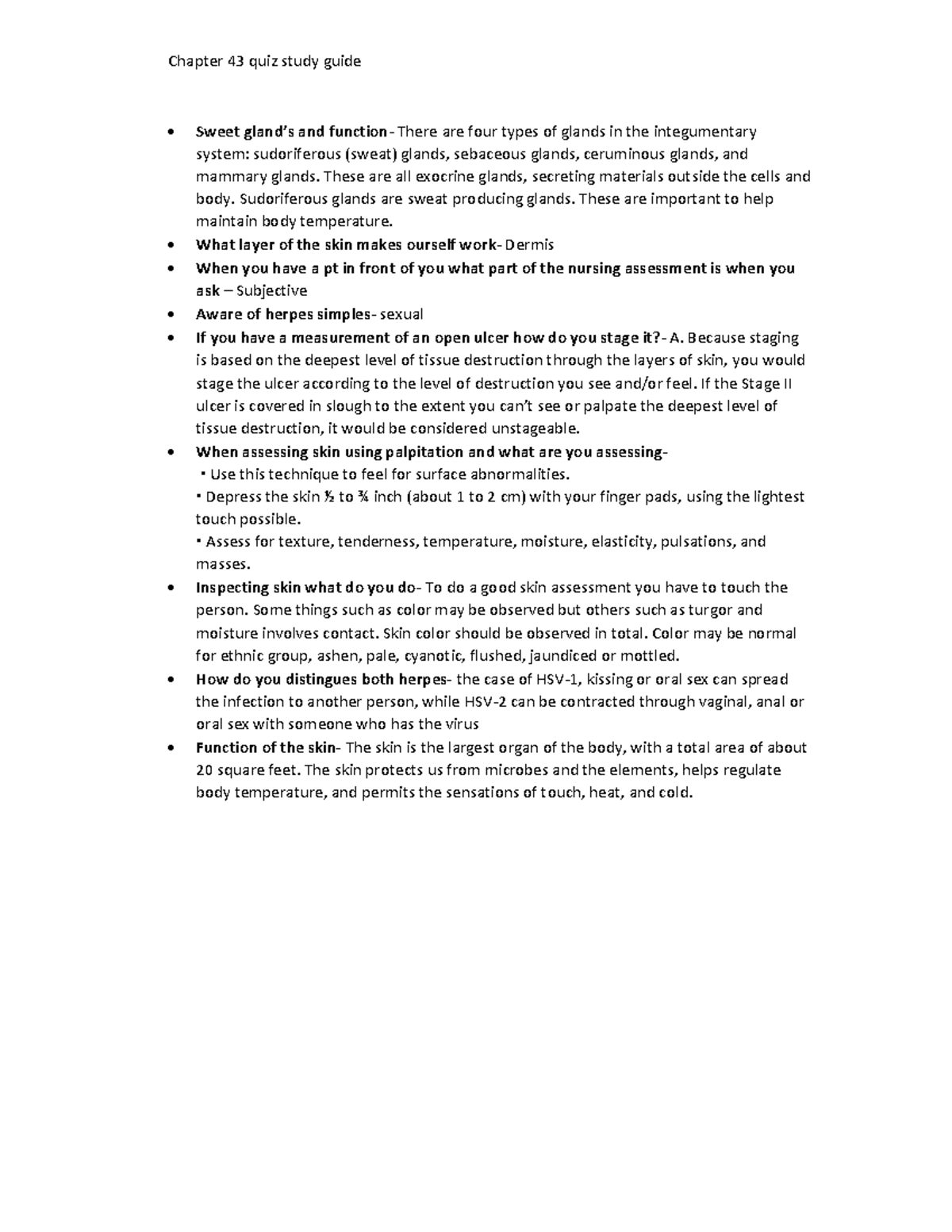 CH 43 Quiz Study Guide: Integumentary System Insights - Studocu