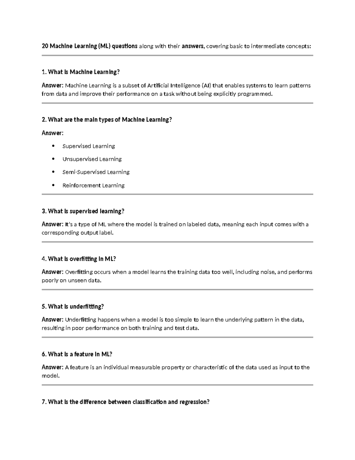 Machine Learning (ML) Q&A: 20 Essential Questions & Answers - Studocu
