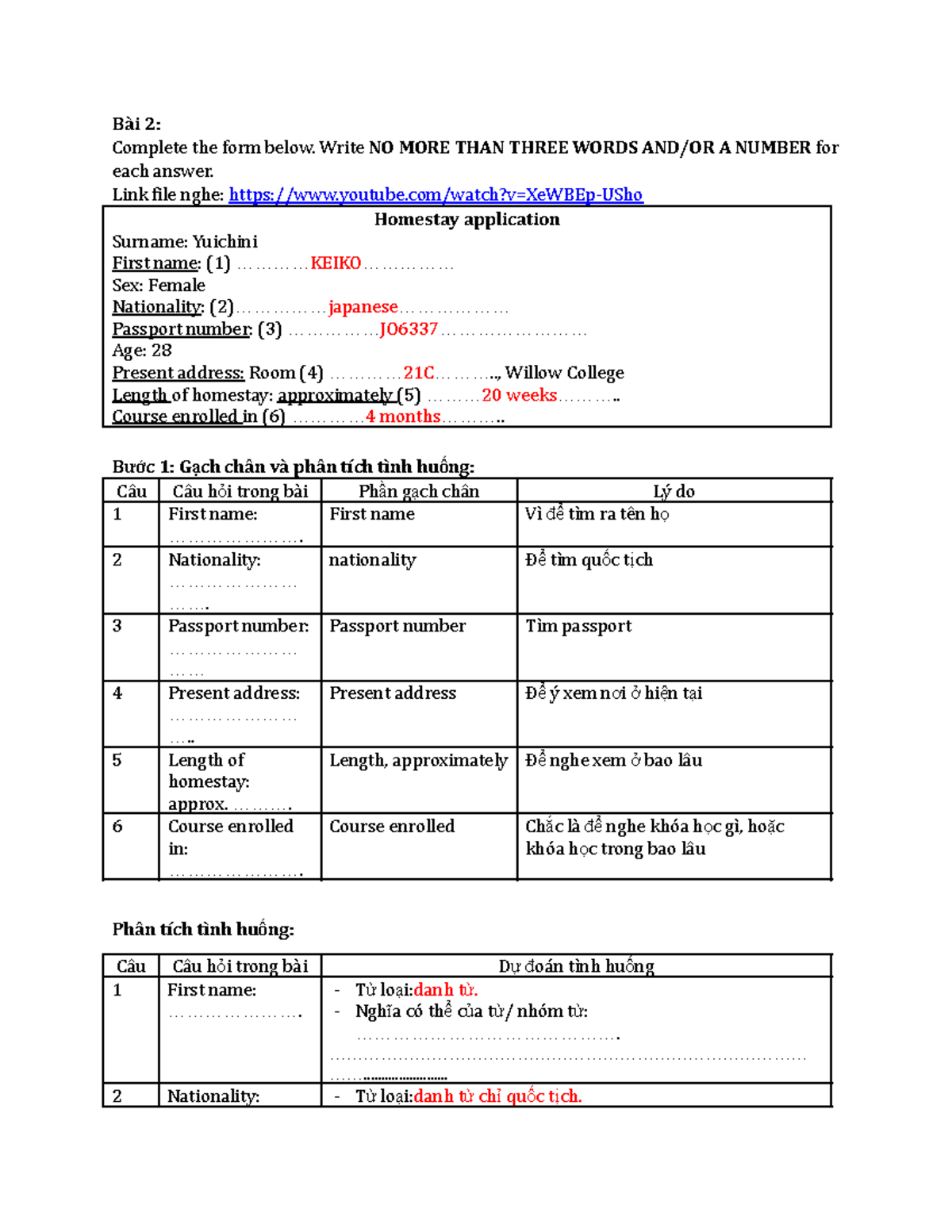 Bài 2: Homestay Application Form Analysis and Vocabulary Notes - Studocu