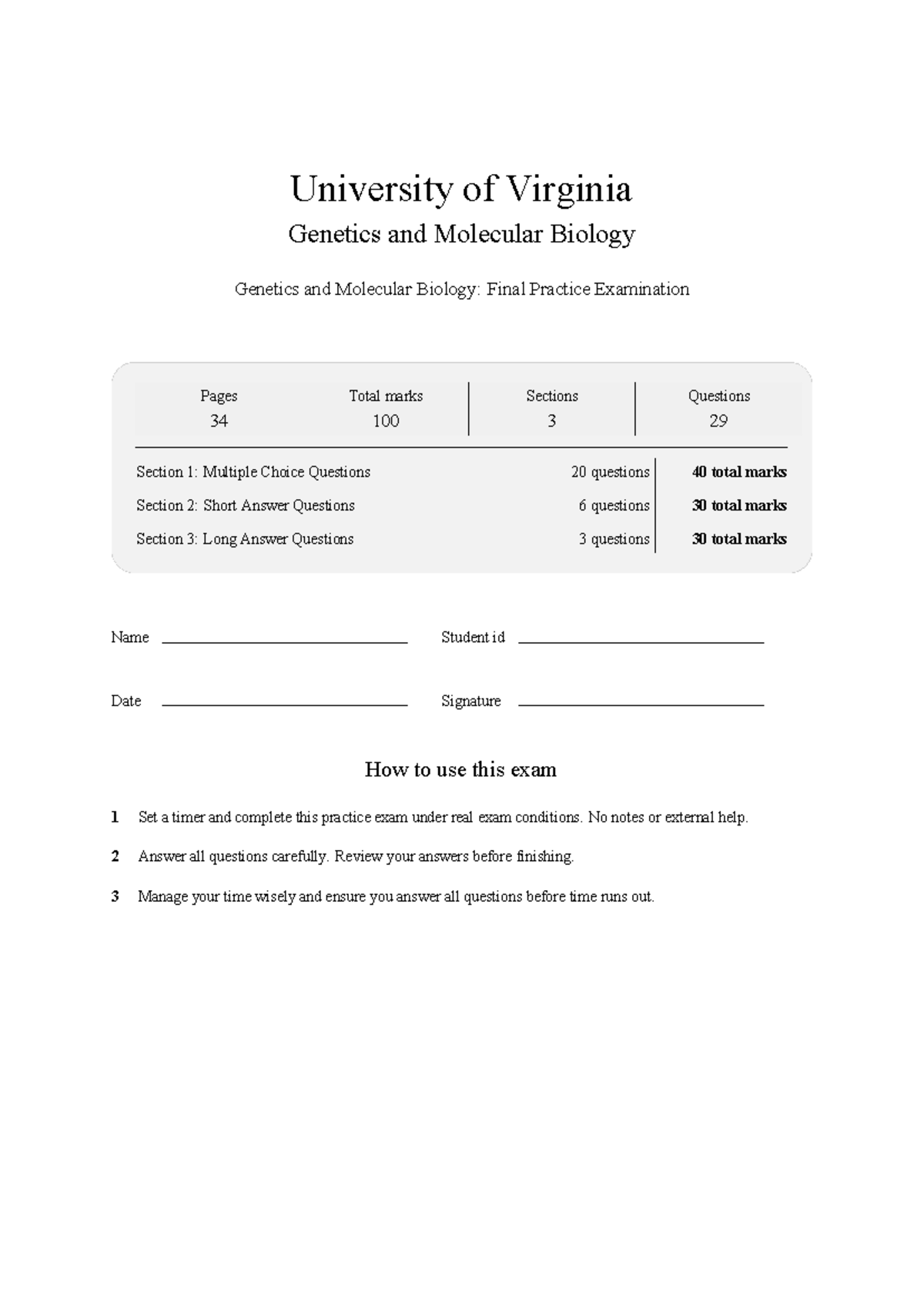 BIOL 3010 Genetics and Molecular Biology: Final Practice Exam 2026 ...