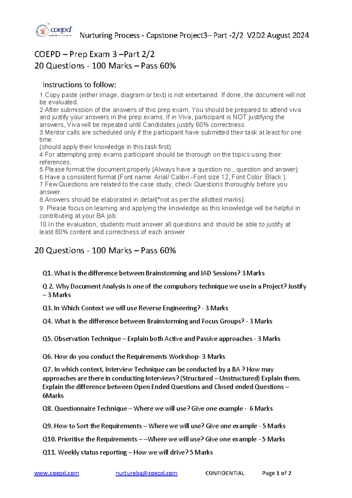 Capstone Project 3 - Prep Exam Part 2: 20 Questions Overview - Studocu