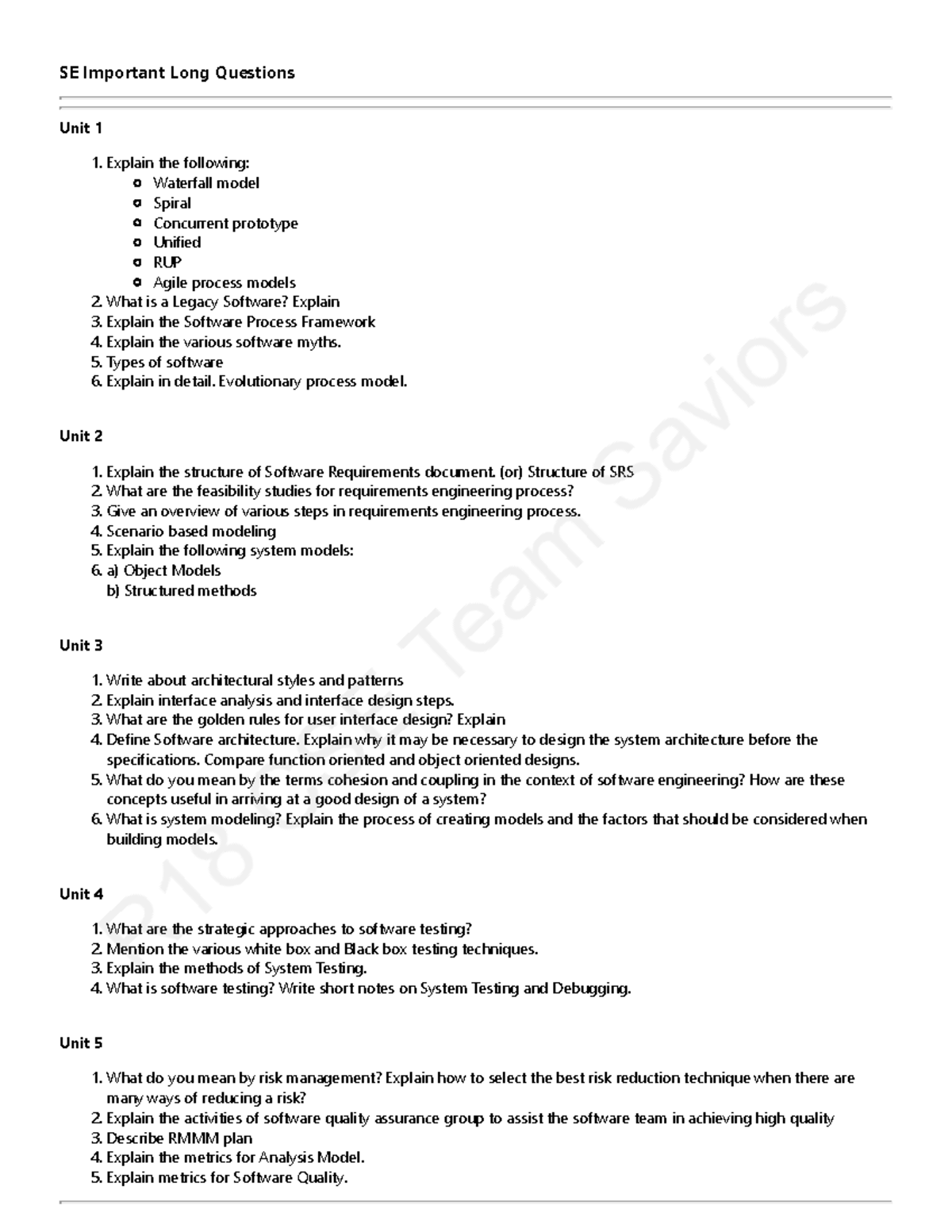 SE Long Answer Questions - Key Software Engineering Concepts and Models ...
