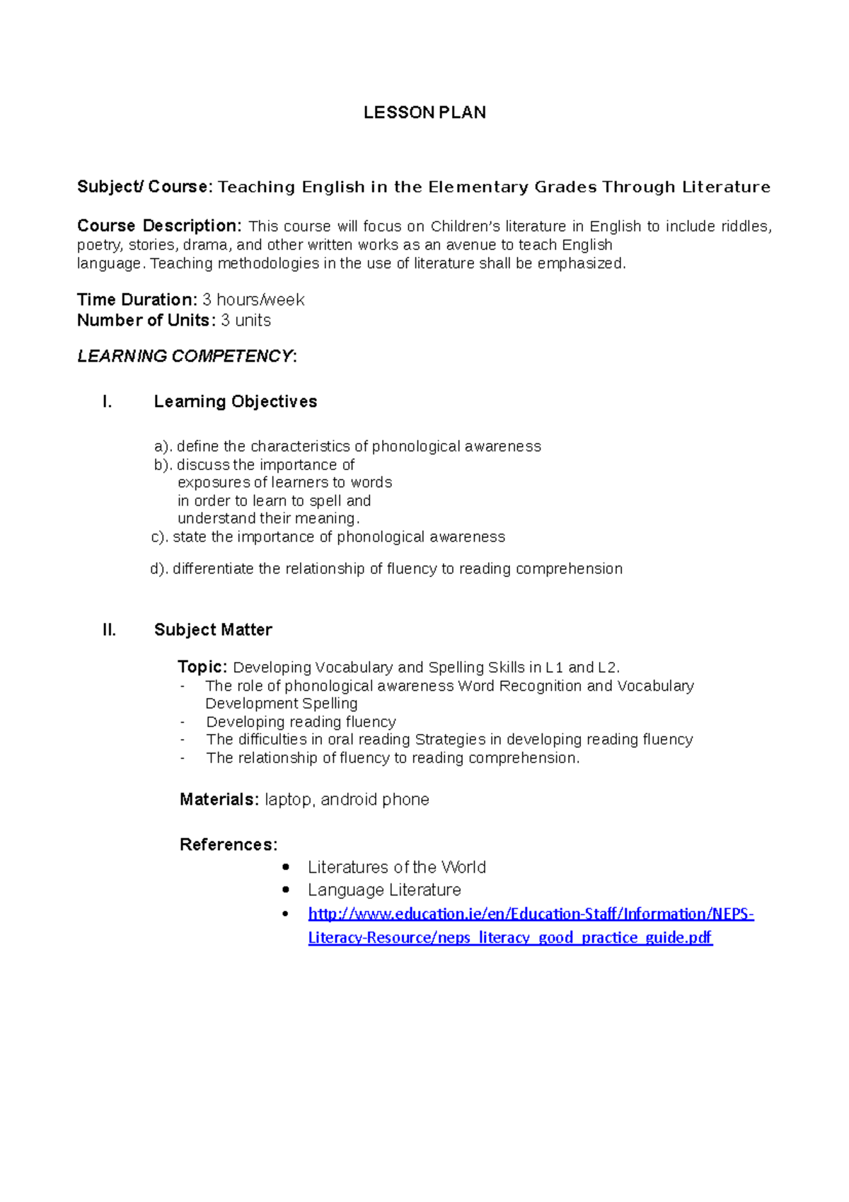 Teaching English in Elementary Grades: Lesson Plan 4 - Studocu