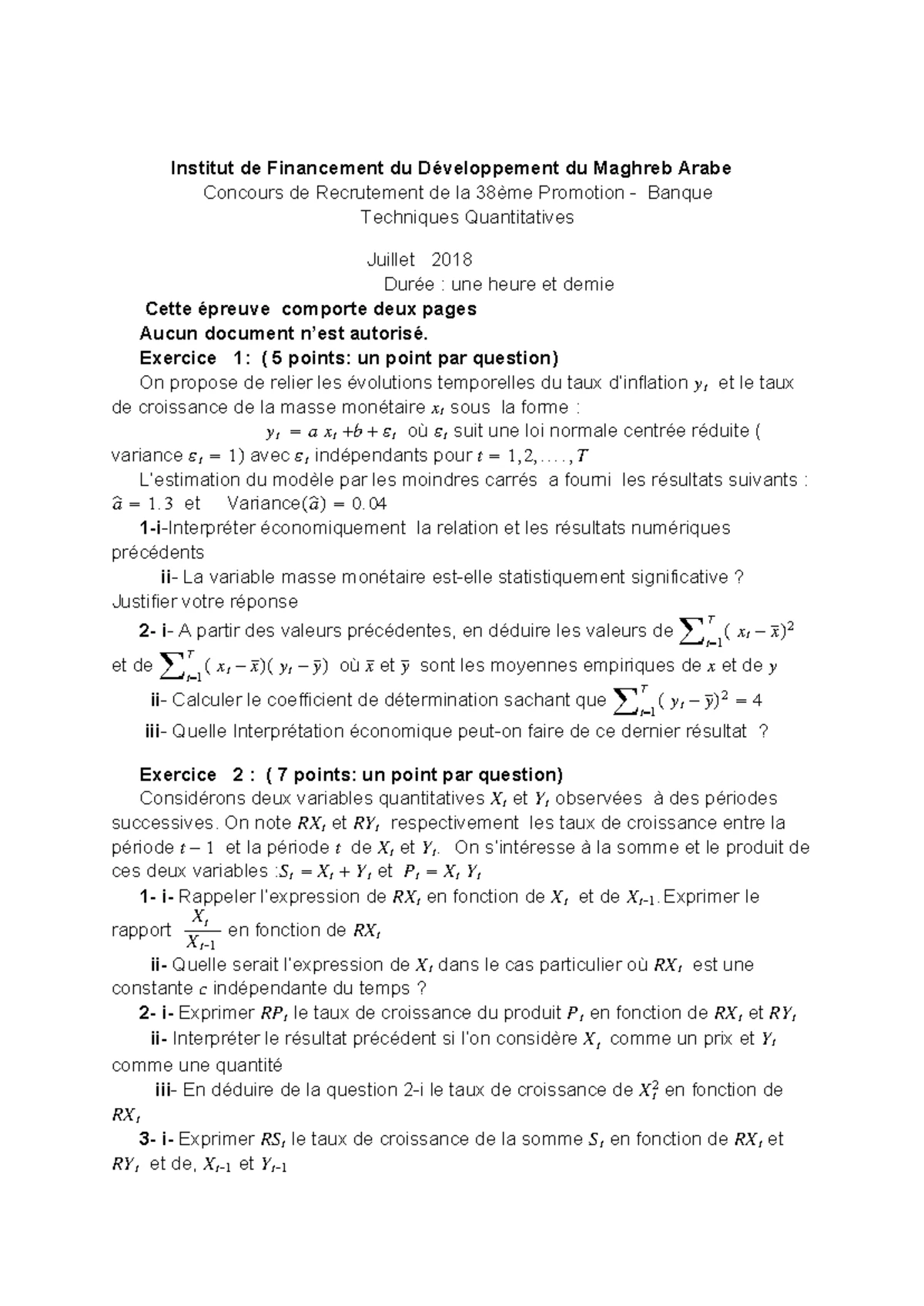 Concours de Recrutement 39ème Promotion - Méthodes Quantitatives ...