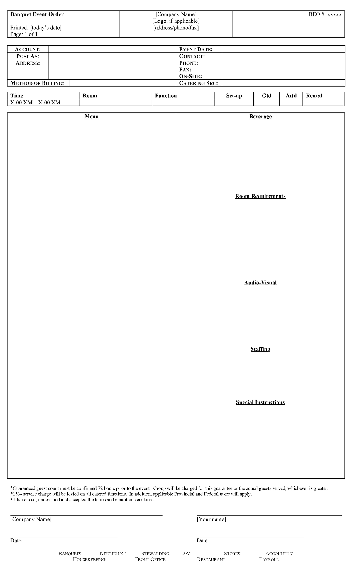 BEO - Banquet Event Order Template for [Company Name] - Studocu