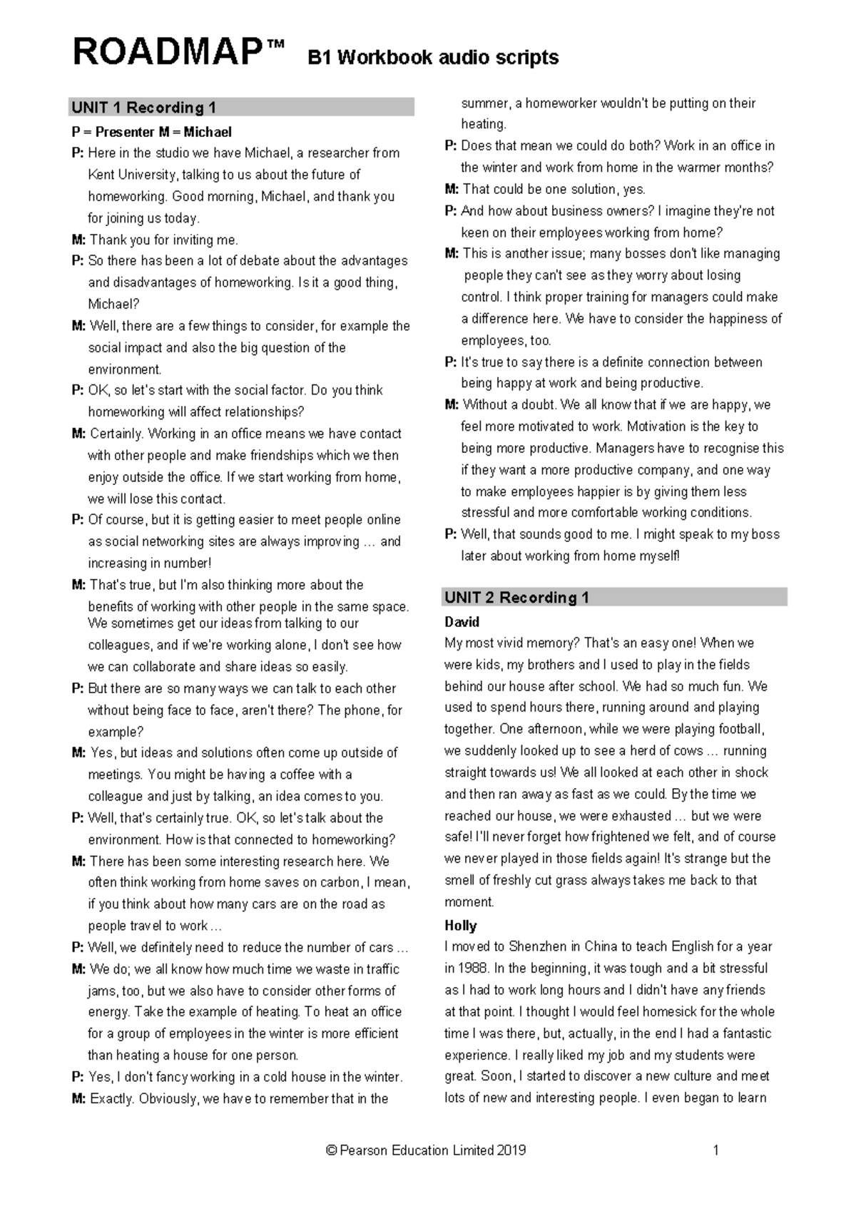 B1 Workbook Audio Scripts: Insights on Homeworking and Social ...