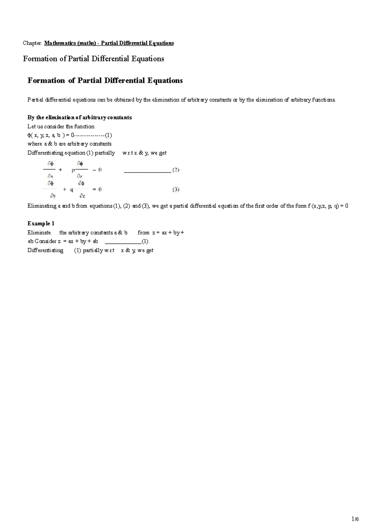 Maths 101: Formation of Partial Differential Equations Chapter Guide ...