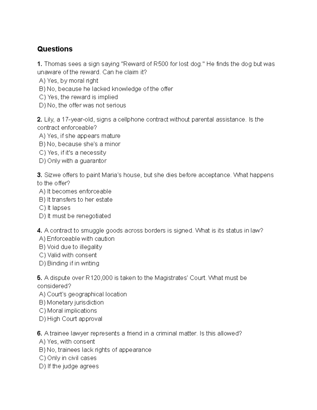 Test 4 - Practice Questions and Answers for Law Course - Studocu