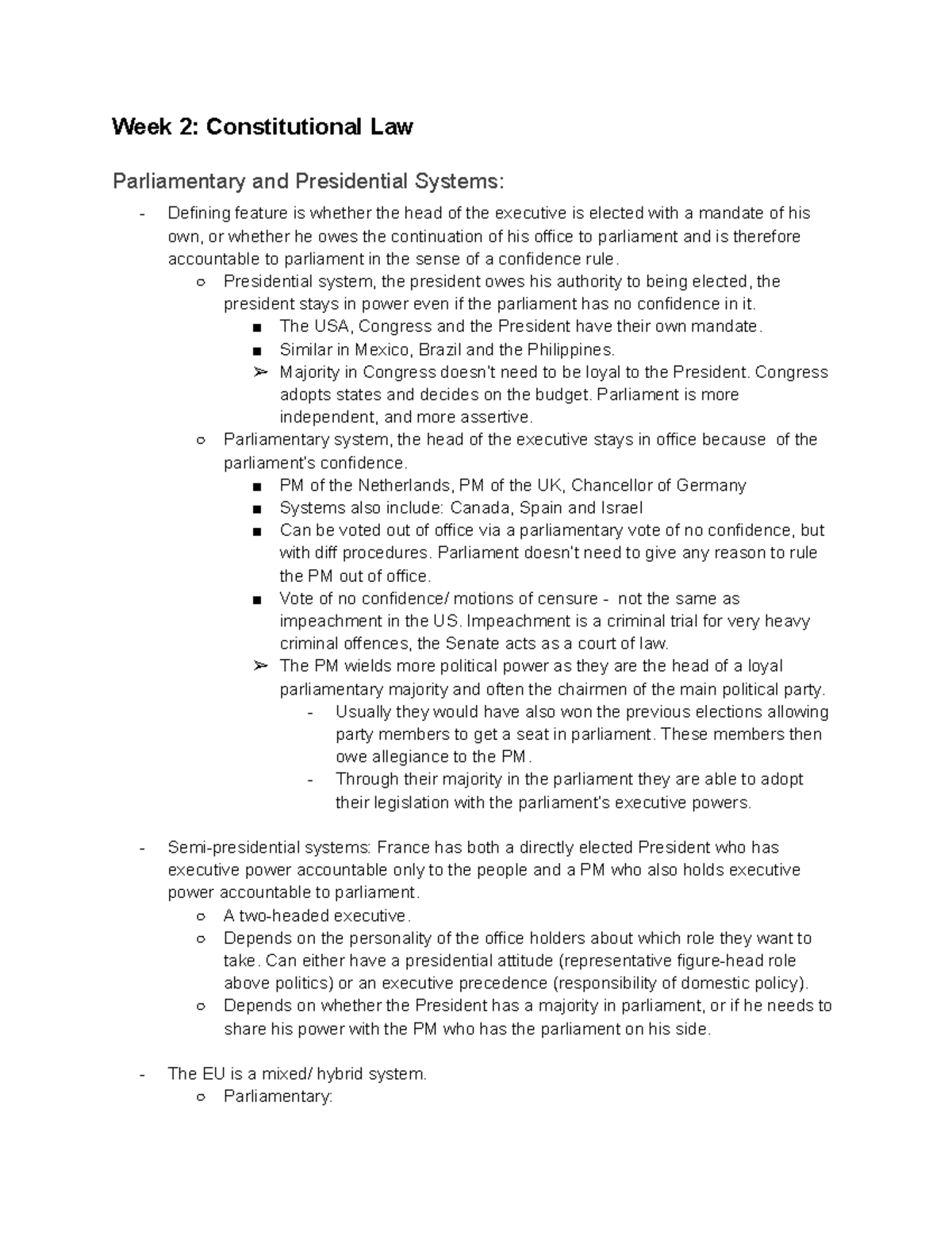 Week 2: Constitutional Law Lecture Notes (PARL 101) - Studeersnel