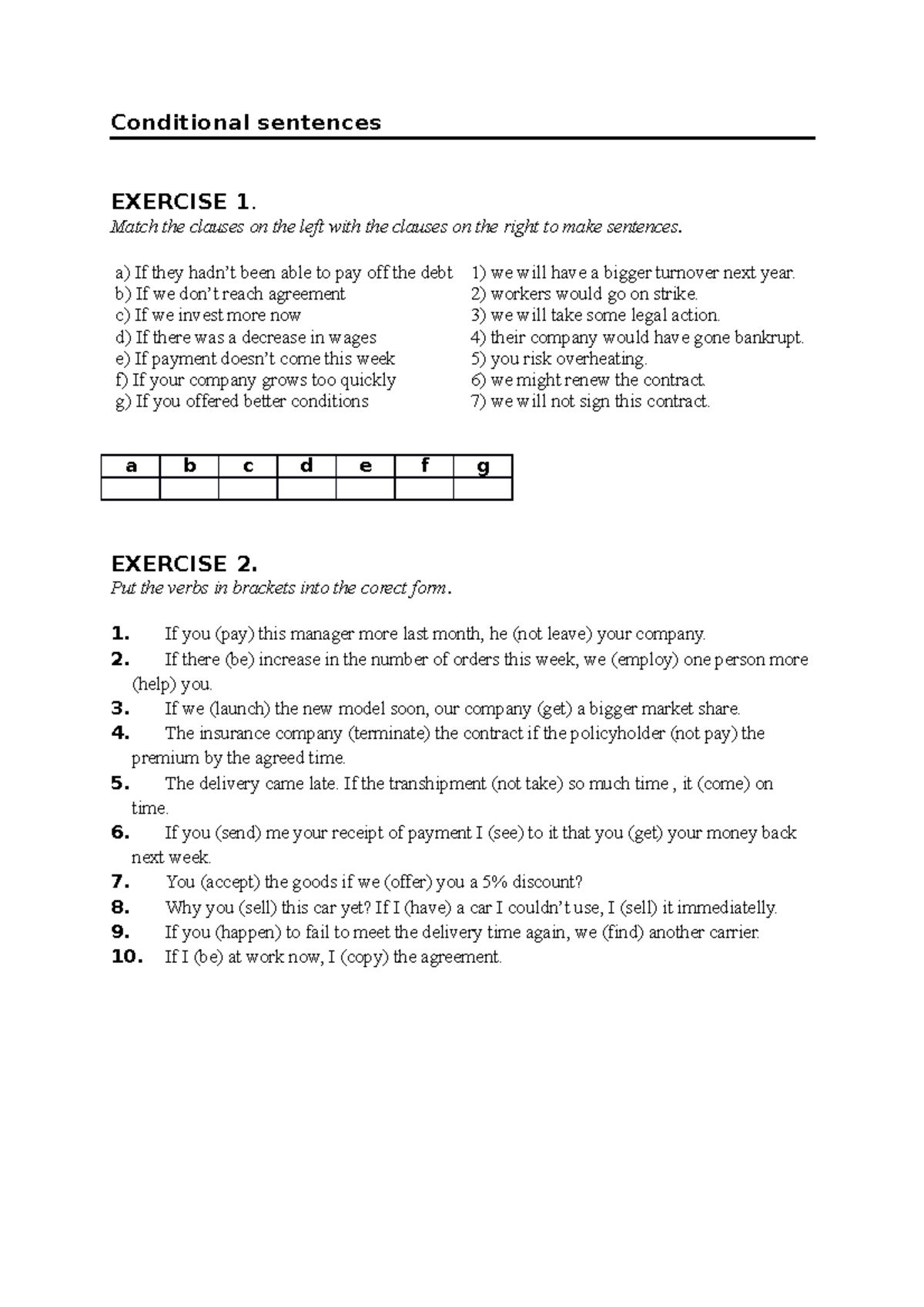 Conditionals Exercises - Practice Tasks for English Grammar - Studocu