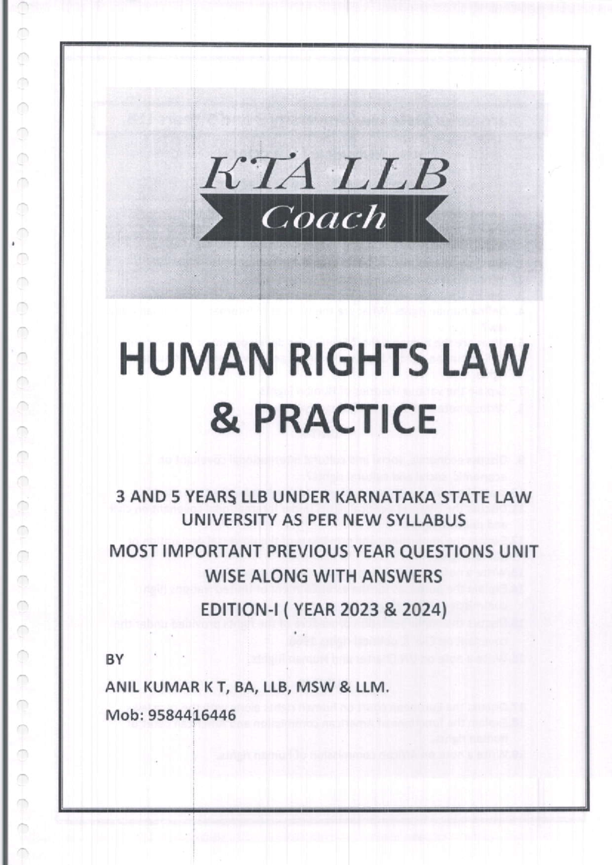 Human Rights Law & Practice (TA LLB): Key Previous Year Questions - Studocu
