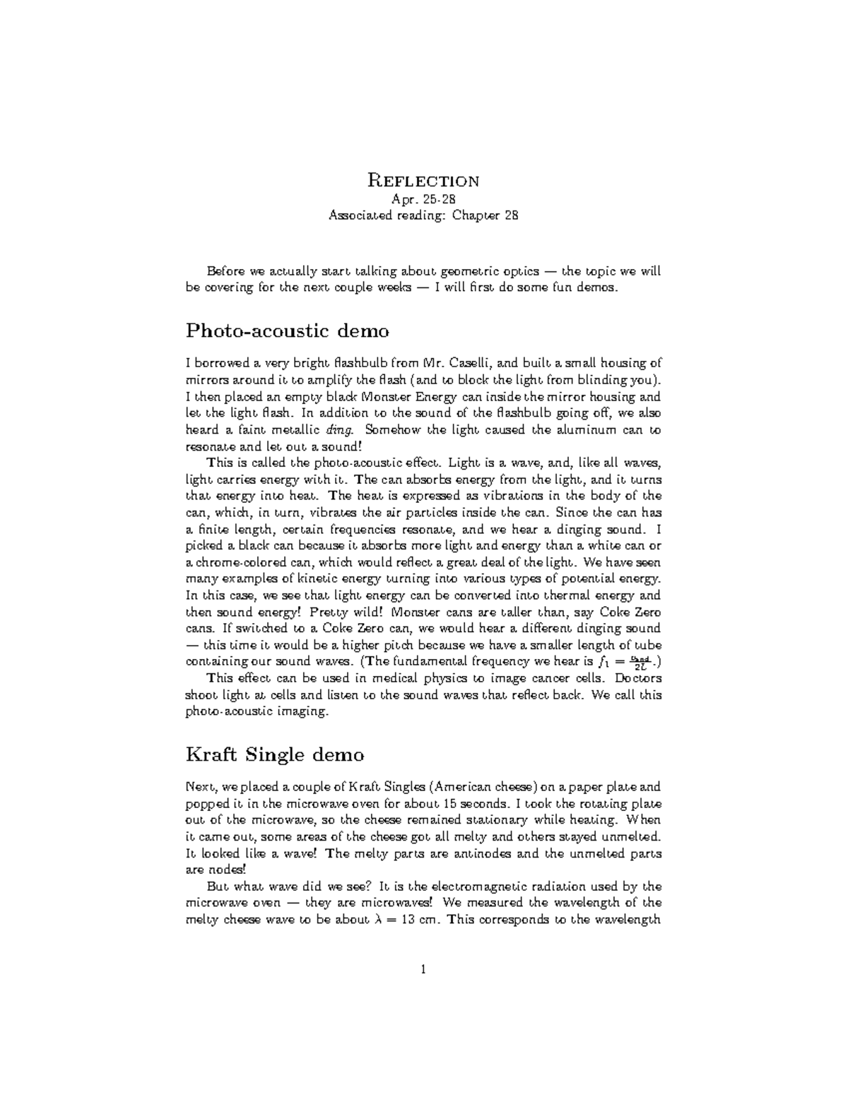 Geometric Optics Lab Notes: Reflection and Light Demonstrations - Studocu
