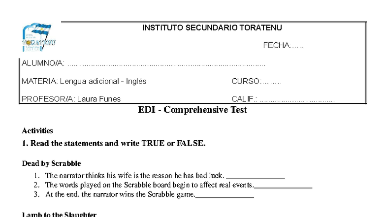 EDI Comprehensive Test: Reading Comprehension Questions - Studocu