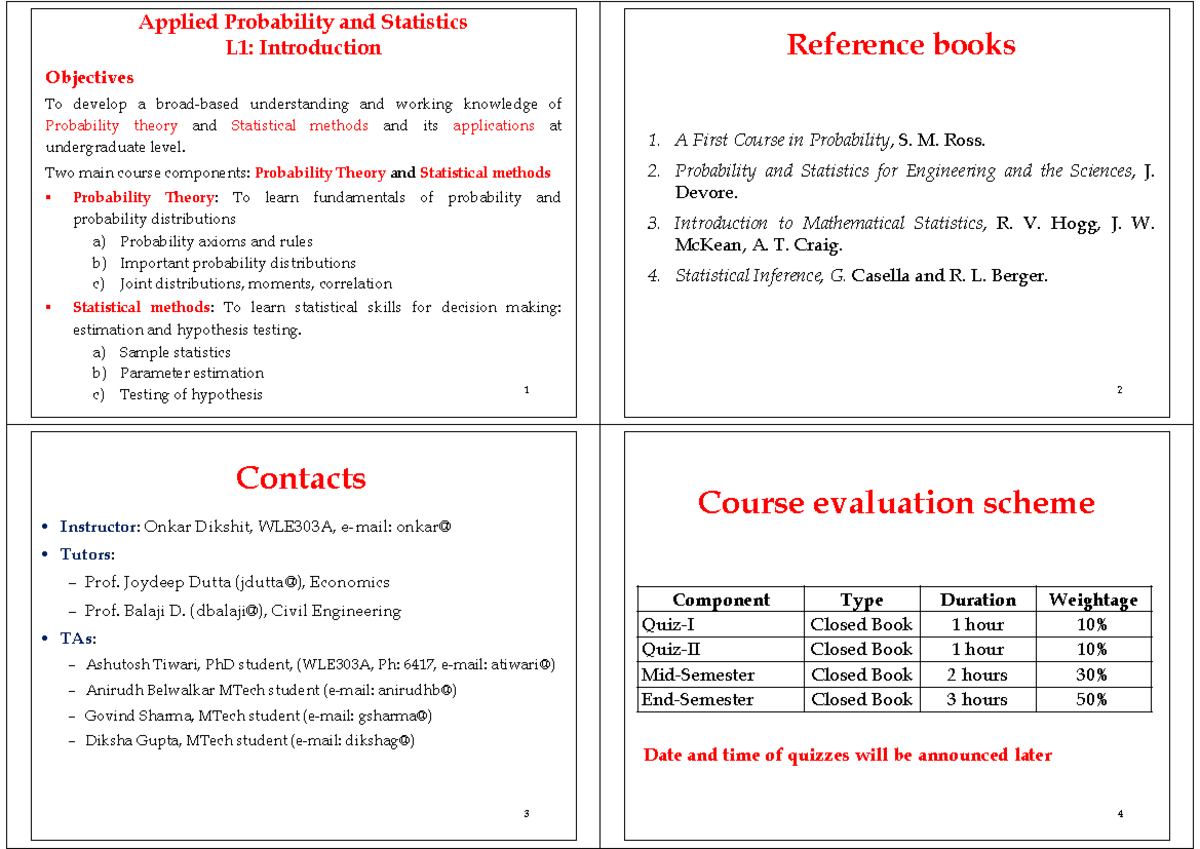 L1: Intro to Probability Theory & Statistical Methods Notes - Studocu