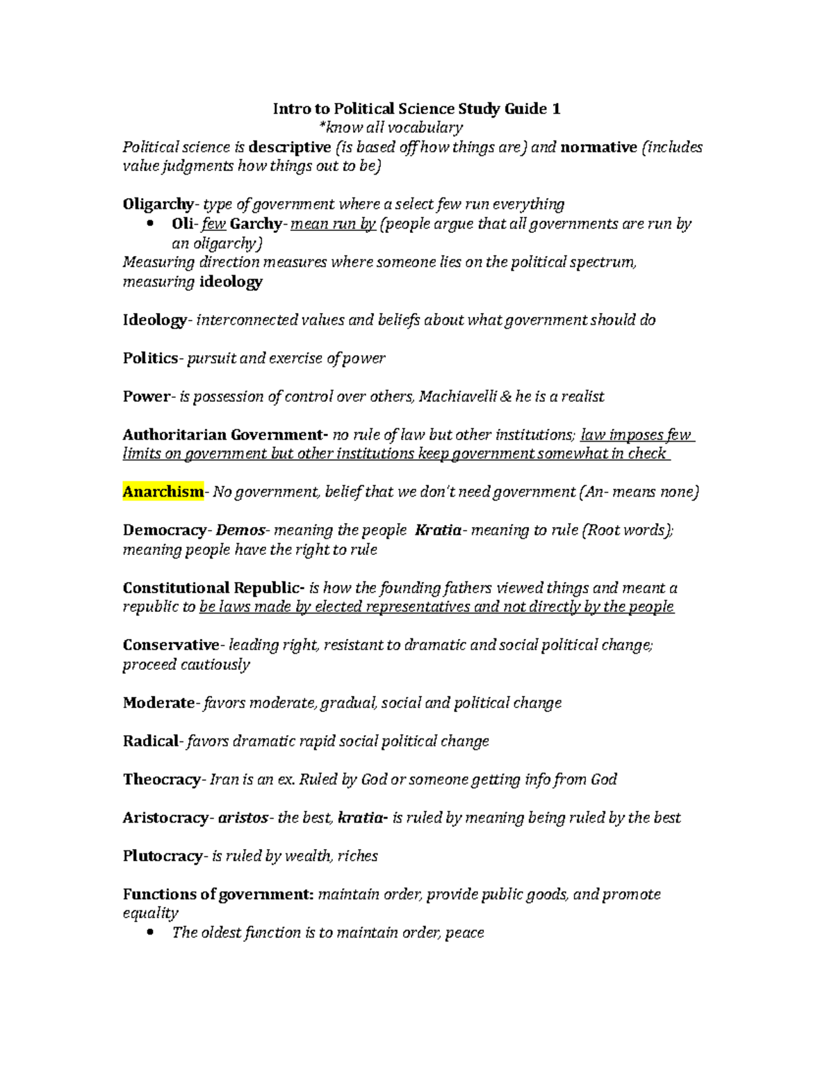 Poli Sci study guide 1 - Lecture notes that are detailed and mirror ...