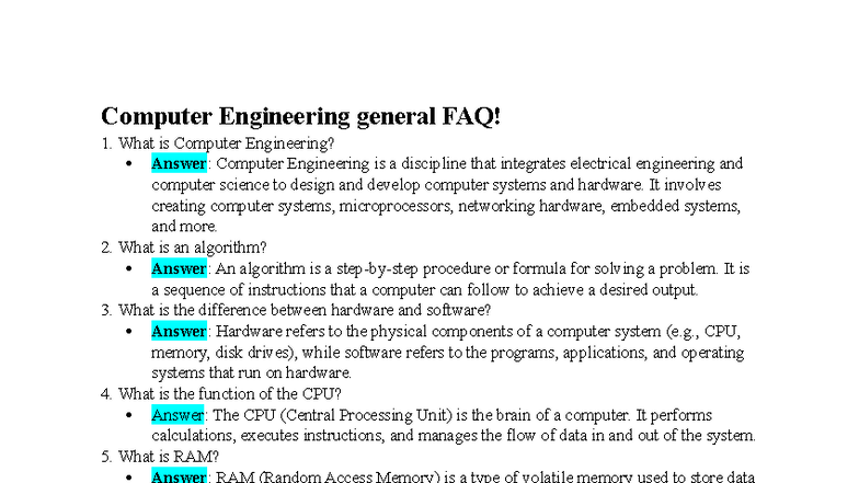 Computer Engineering Concepts: General FAQ and Key Terms - Studocu