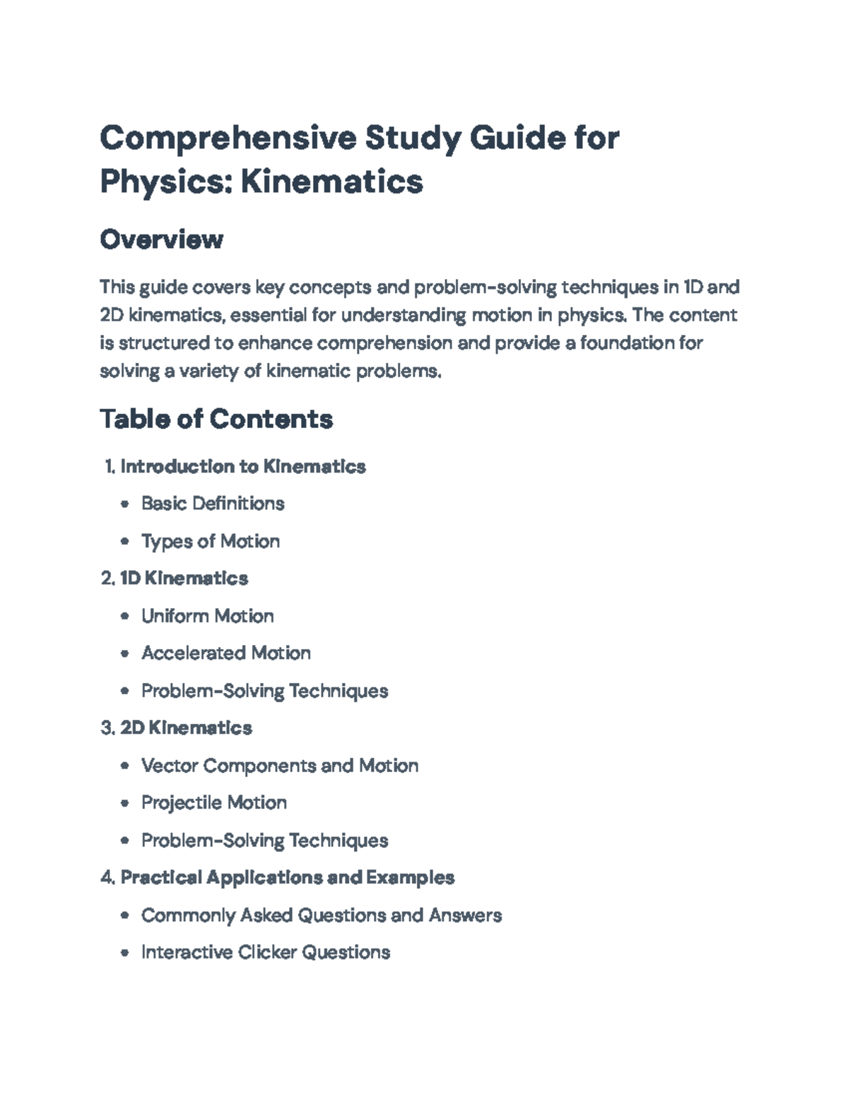 Comprehensive Study Guide for Physics: Kinematics (PHYS101 ...