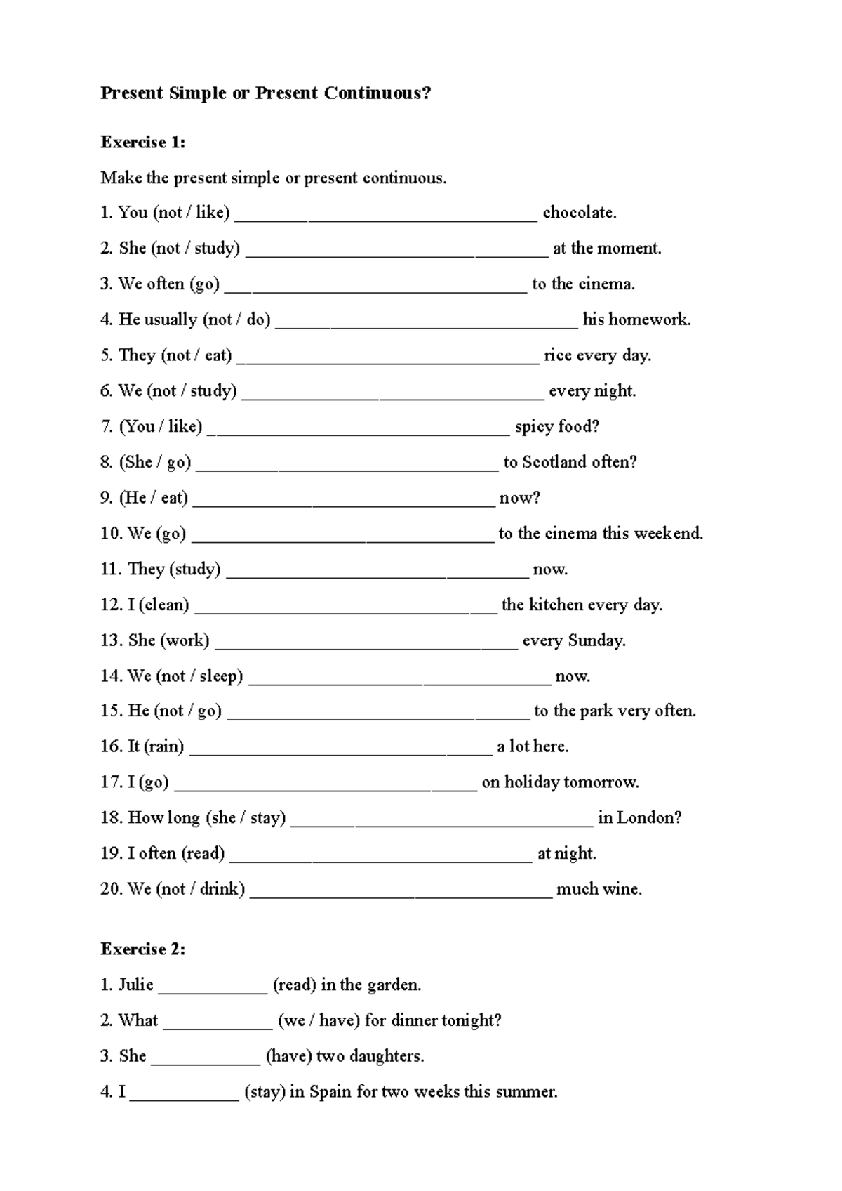 Review present and continuous tense - Present Simple or Present ...