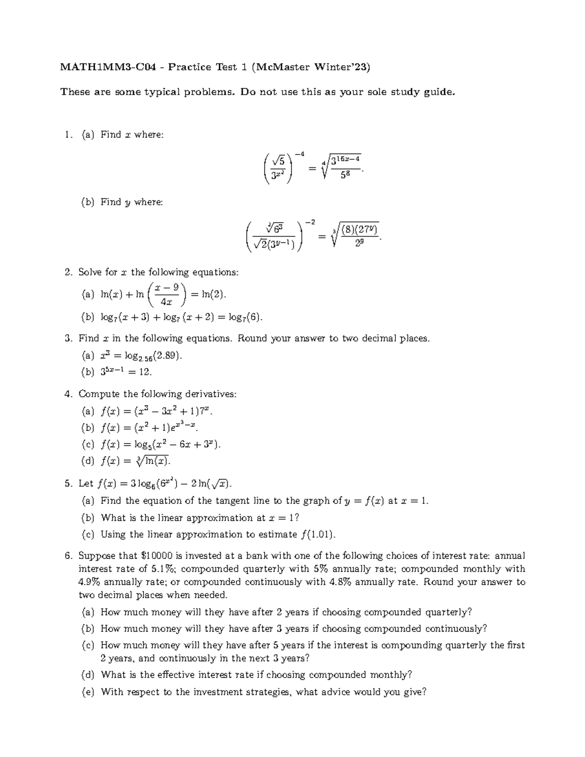 MATH1MM3-C04 - Practice Test 1 Review for Winter '23 Exam - Studocu
