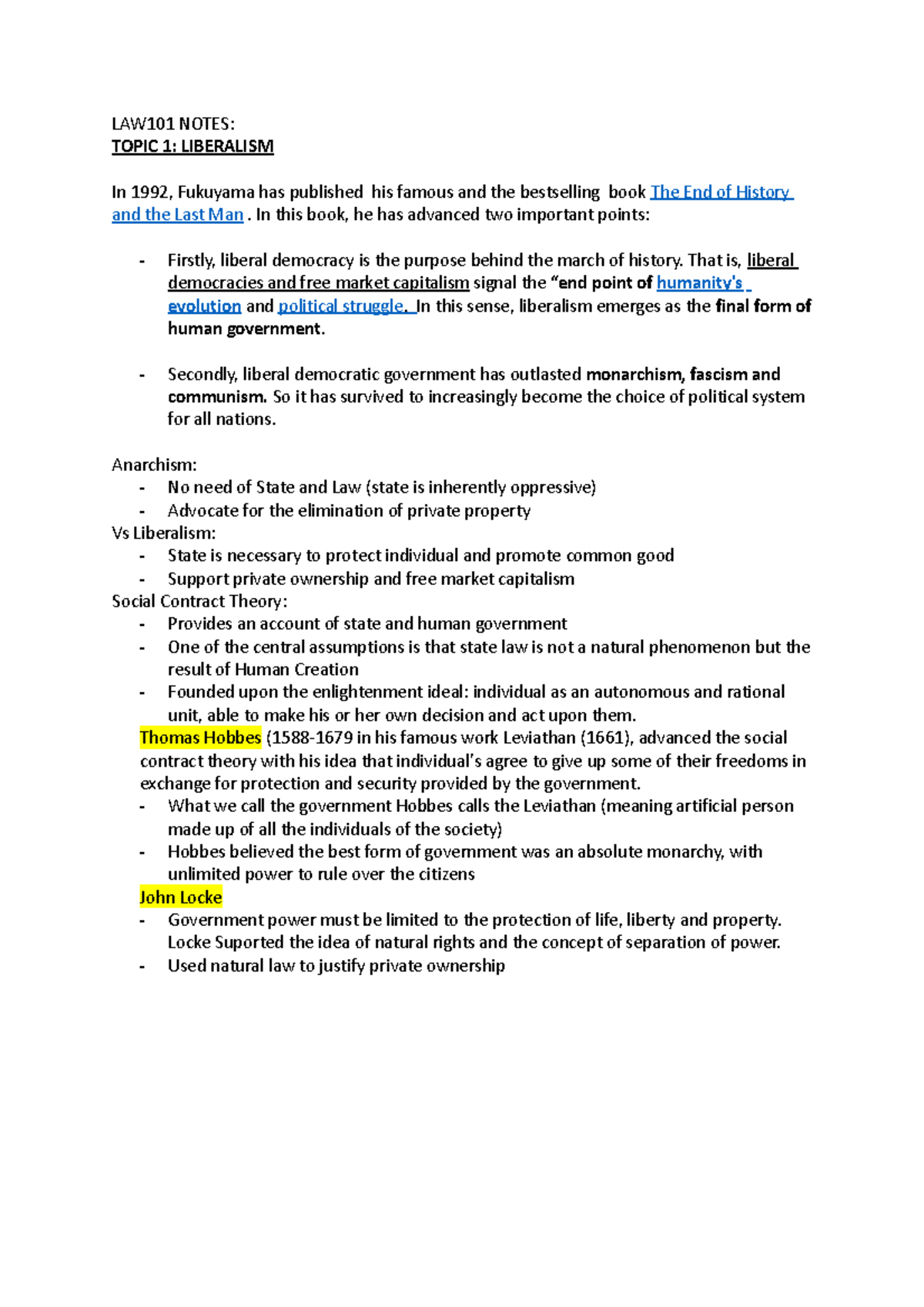 LAW101 Lecture Notes: Concepts of Liberalism and Constitution - Studocu