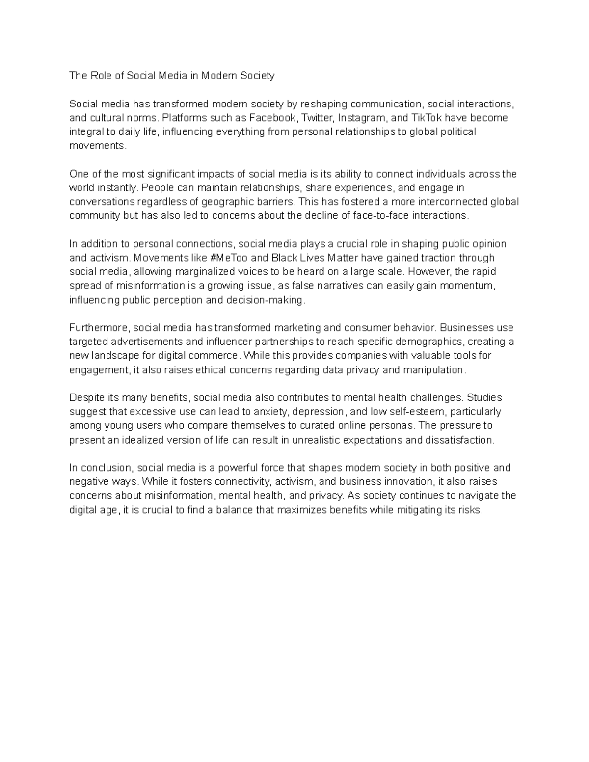 The Role of Social Media in Modern Society - Platforms such as Facebook ...