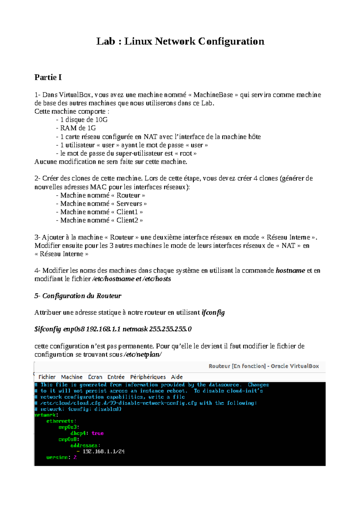 Lab : Configuration Réseau Linux dans VirtualBox - Partie I - Studocu
