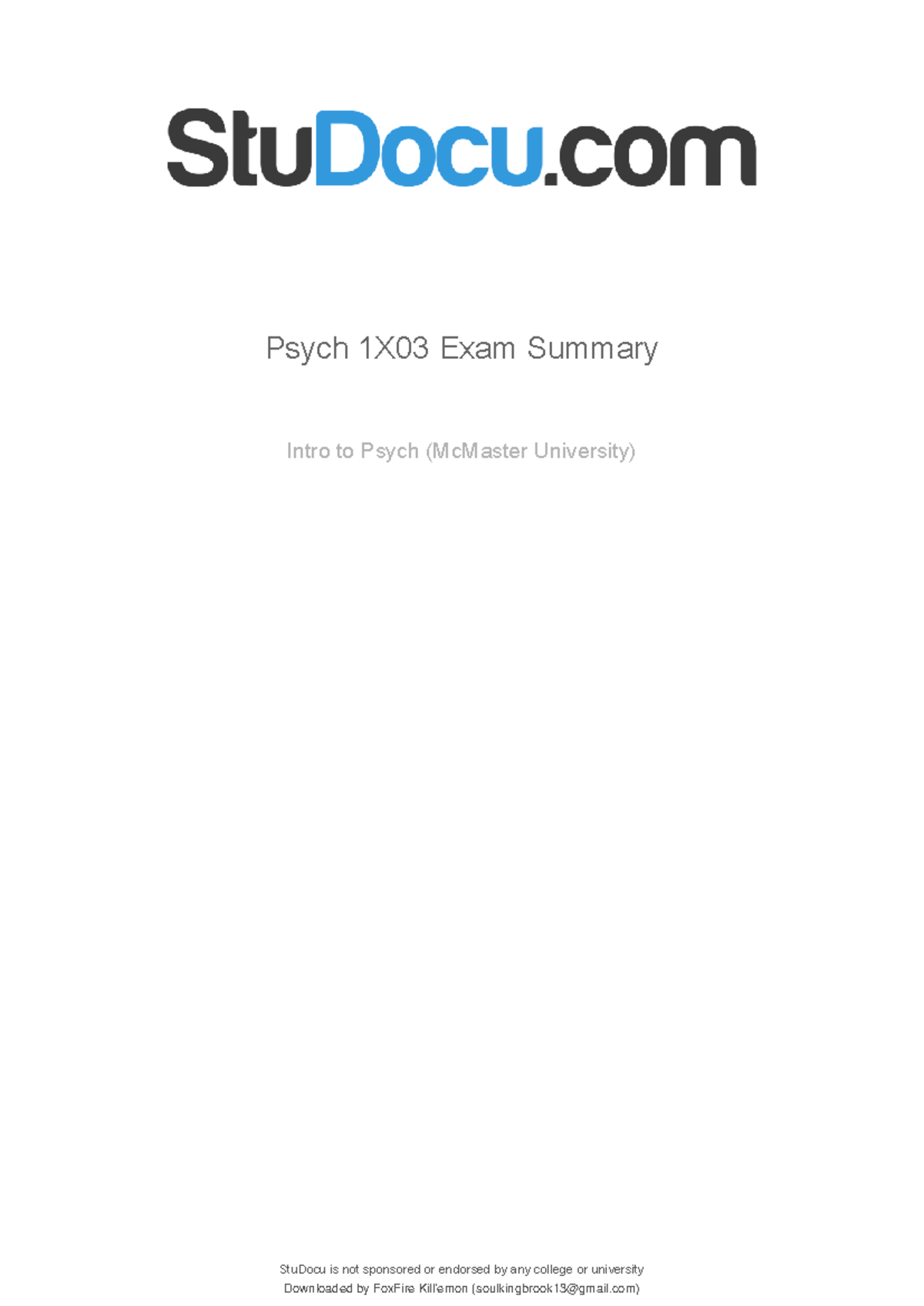 Psych 1x03 exam summary - StuDocu is not sponsored or endorsed by any ...