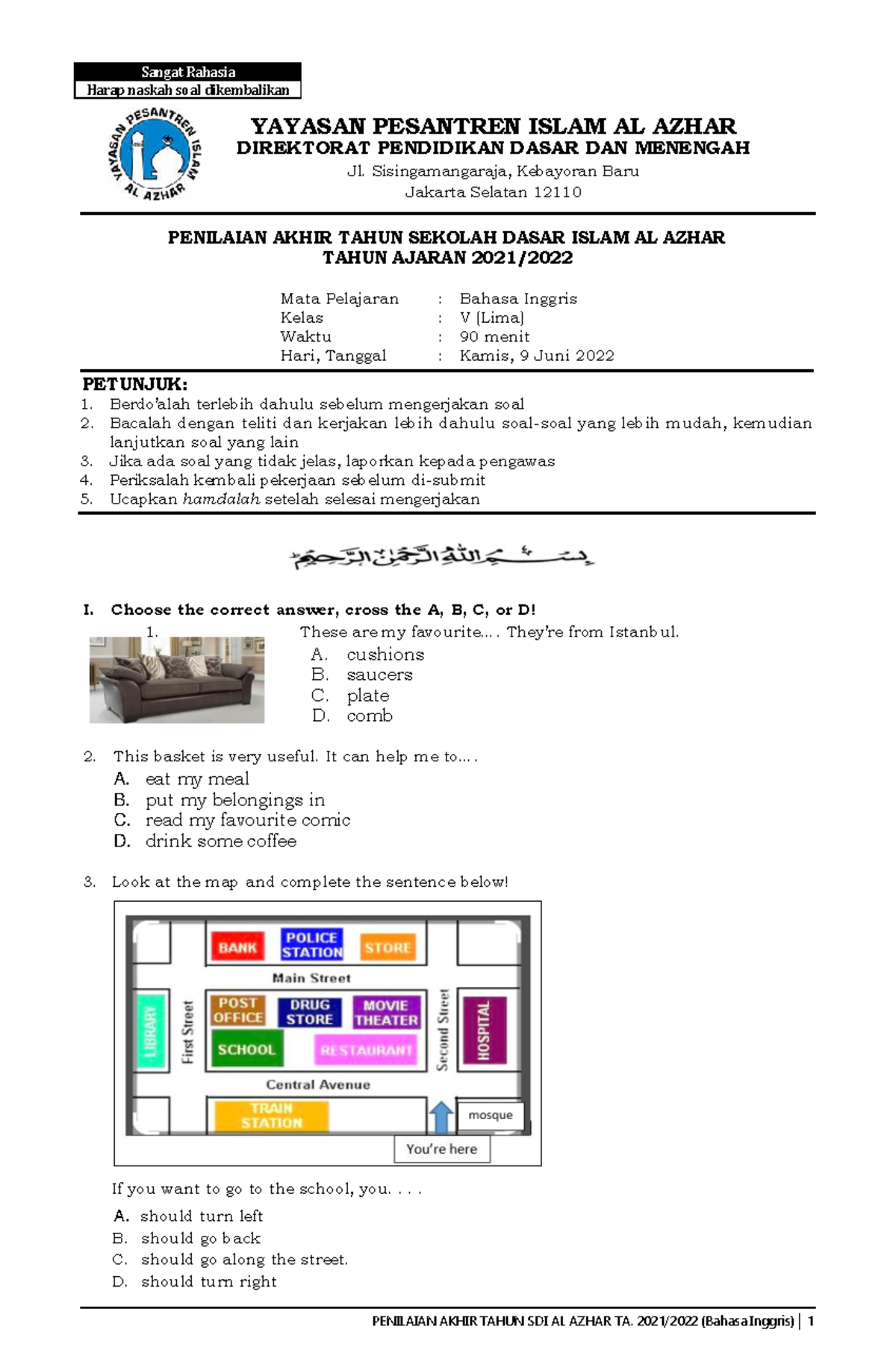 Penilaian Akhir Tahun SDI Al Azhar TA 2021/2022 - Bahasa Inggris Kelas ...
