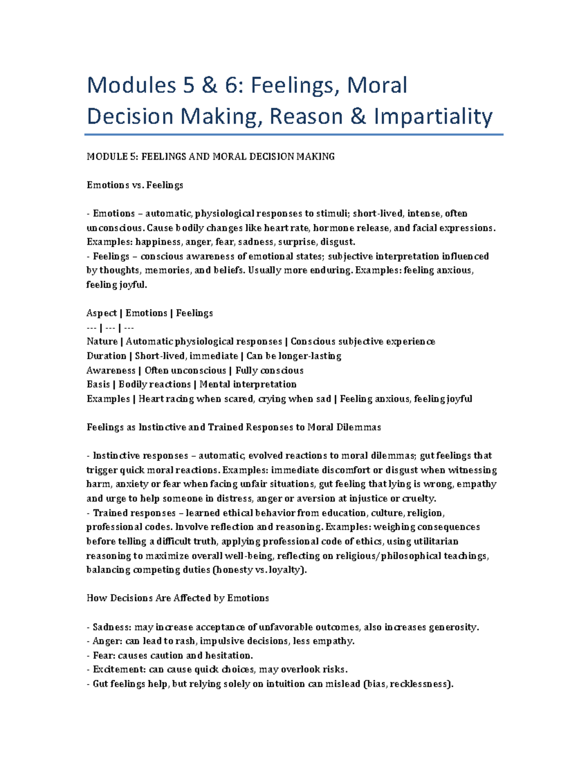 Modules 5 & 6: Feelings and Moral Decision Making - NSPLINT Notes - Studocu