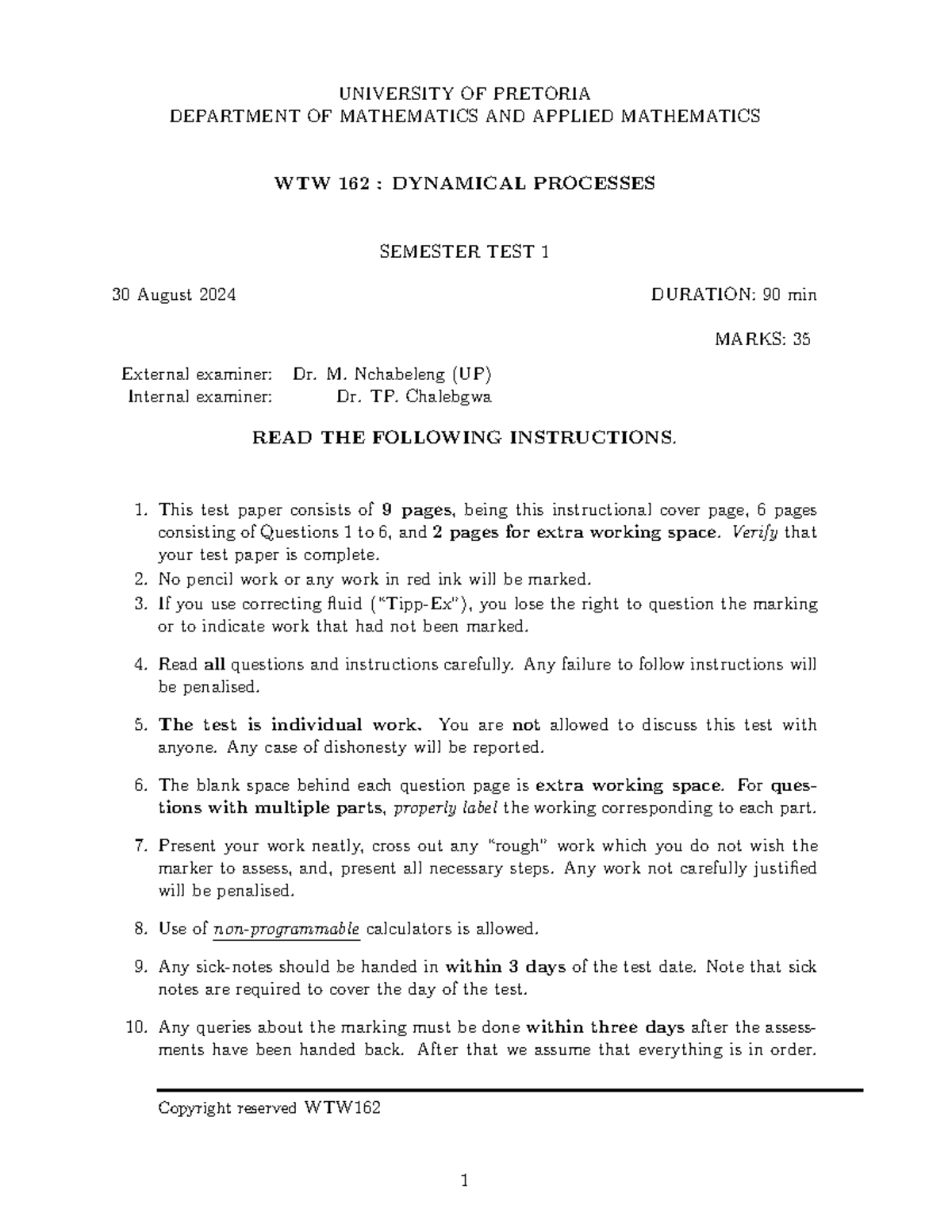 2024 Semester Test 1: WTW 162 Dynamical Processes - Studocu