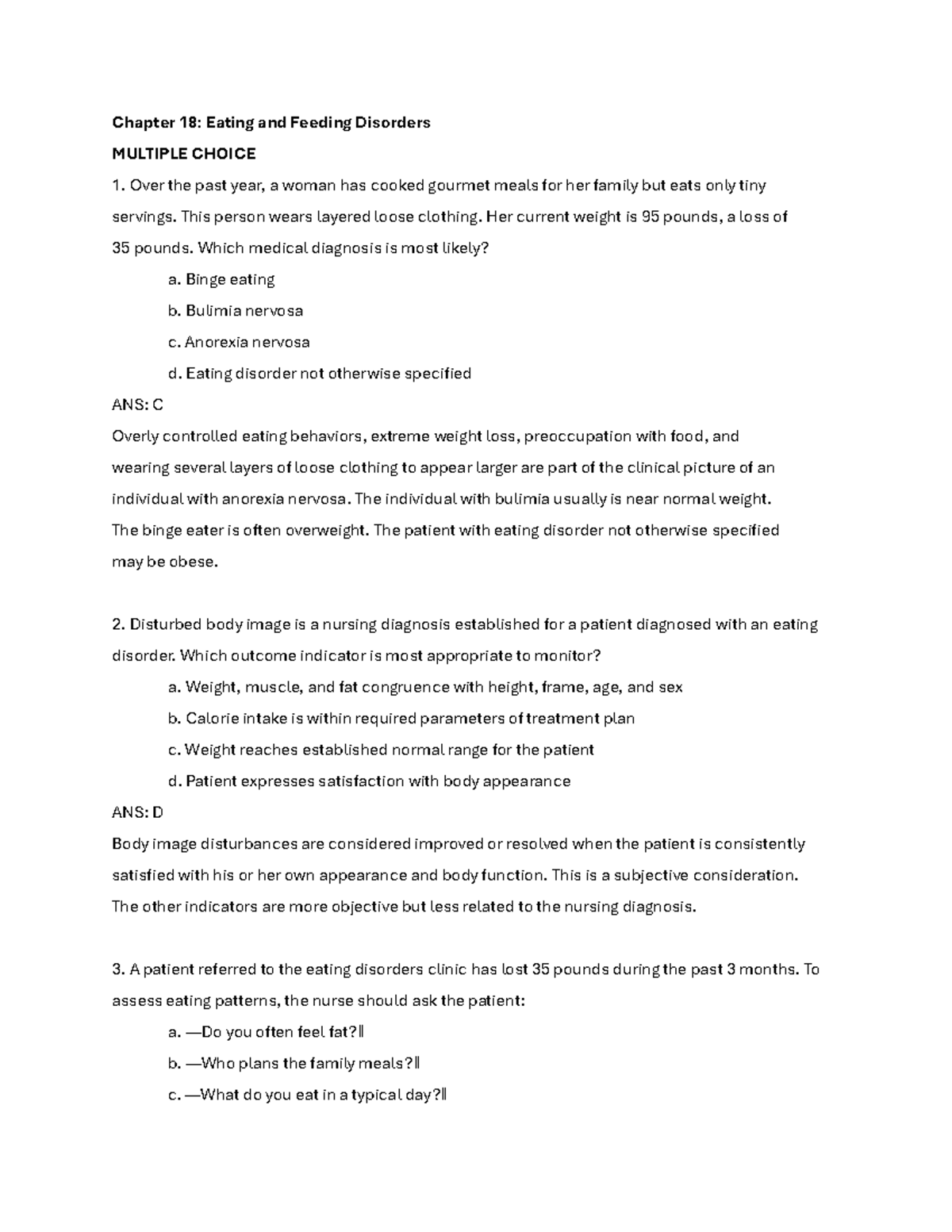 MH 3 Exam Review: Focus on Eating & Feeding Disorders in Psych Nursing ...