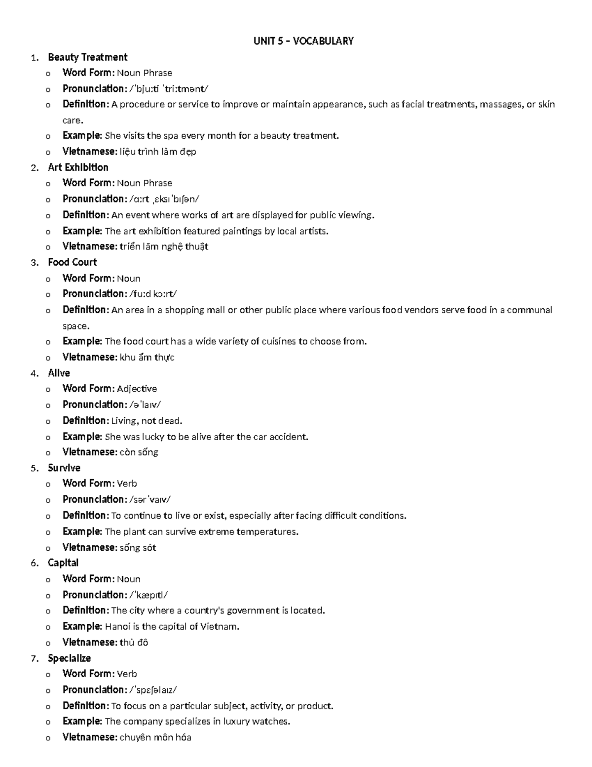 UNIT 5 - Vocabulary Notes - Key Terms & Definitions - Studocu