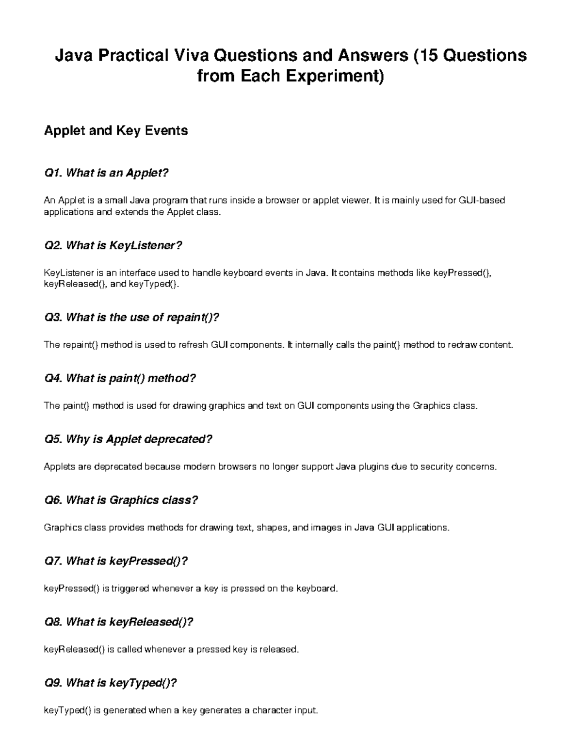 Java Experiments: 15 Q&A for Practical Viva on Applet & Key Events ...