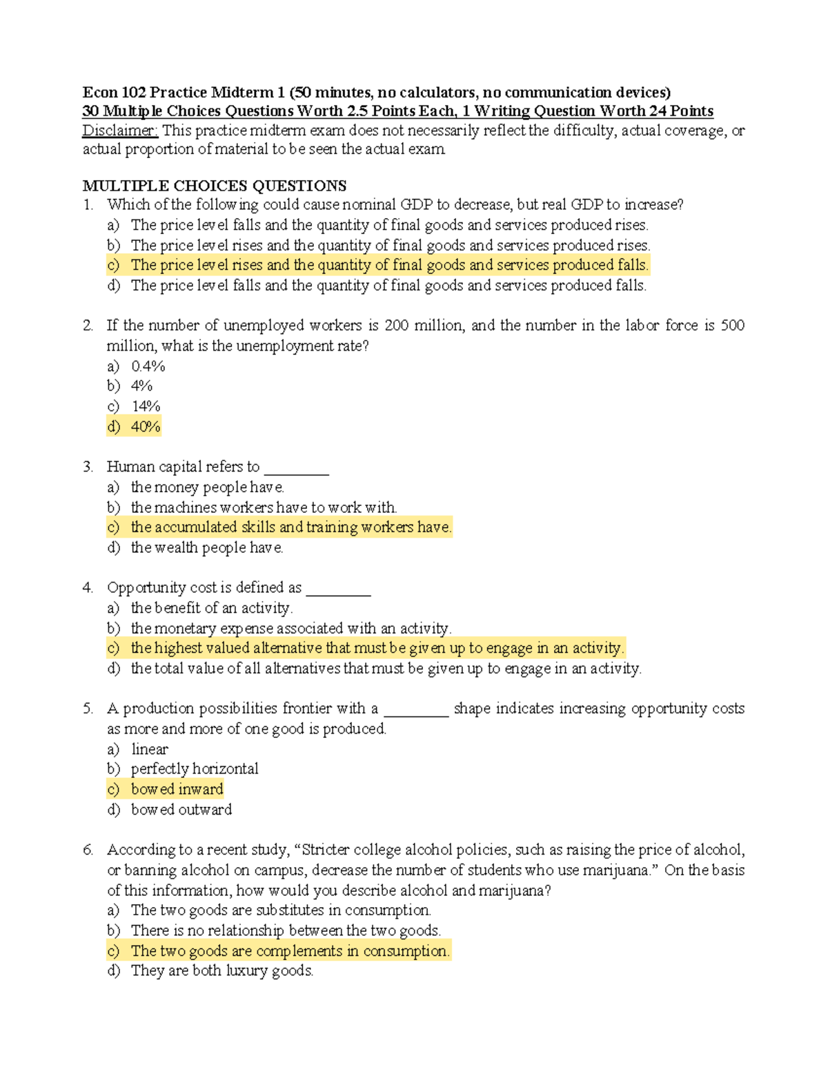 Practice midterm 1 - luyện tập - Econ 102 Practice Midterm 1 (50 ...