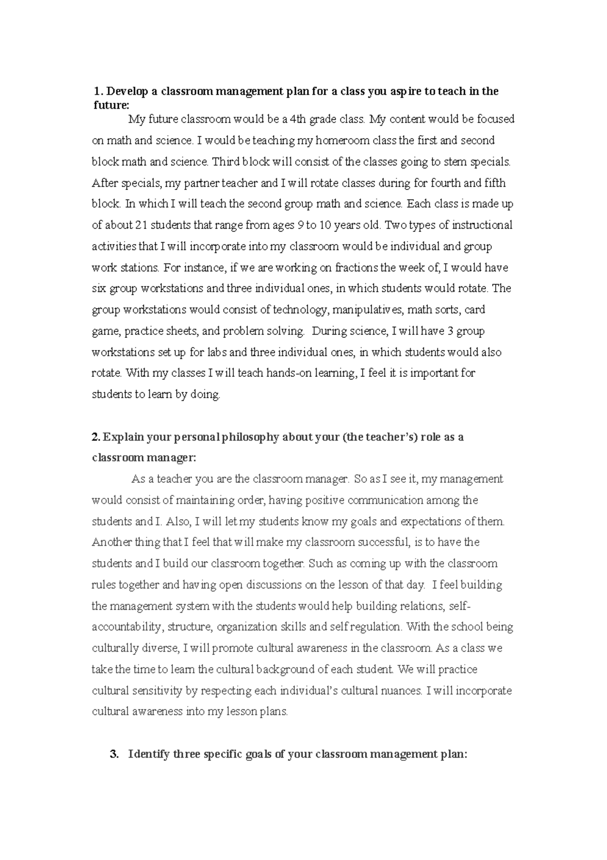 Task 1 - Task 1 - 1. Develop a classroom management plan for a class ...