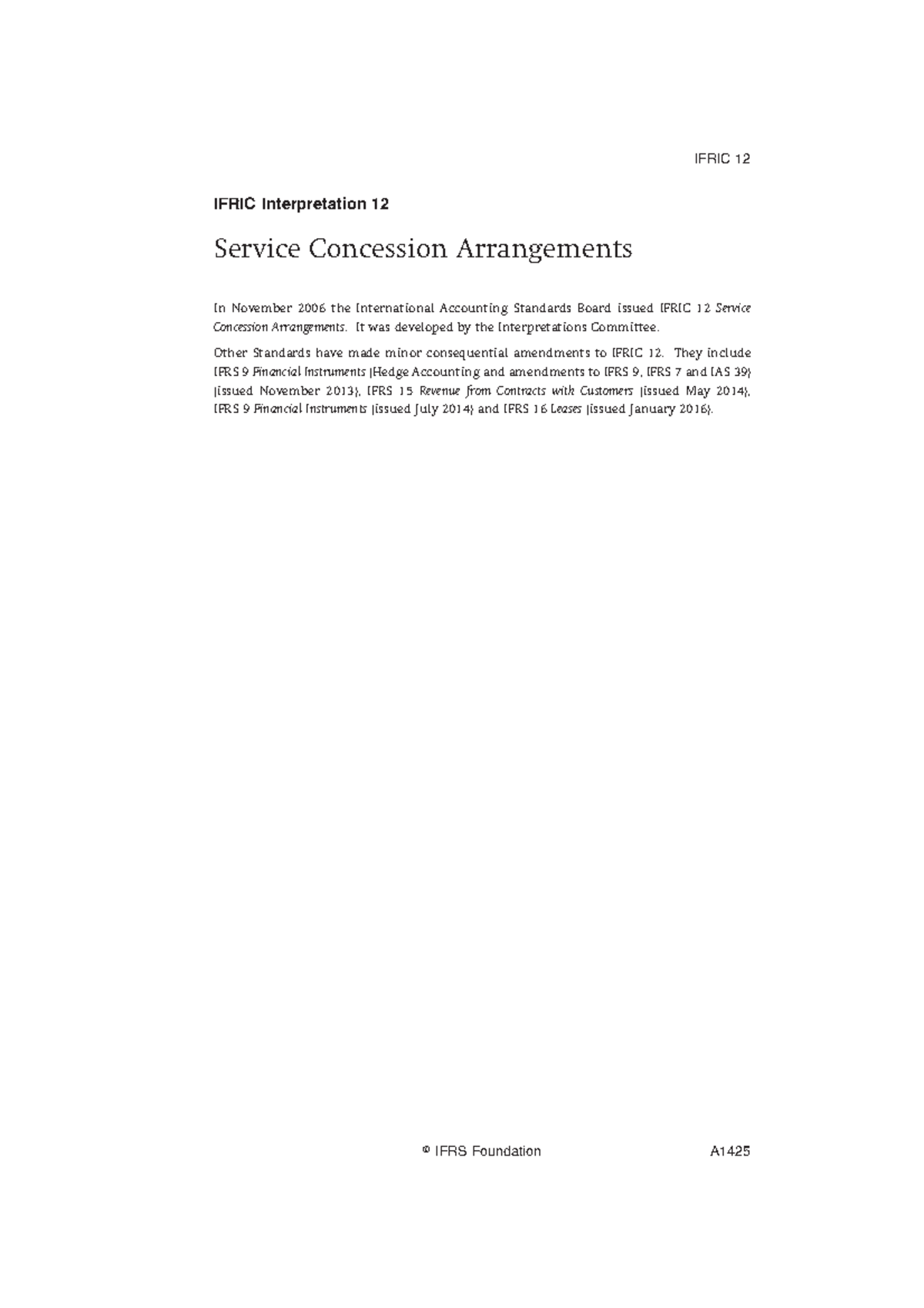 Ifric 12 - Service Concession Arrangements - IFRIC Interpretation 12 ...
