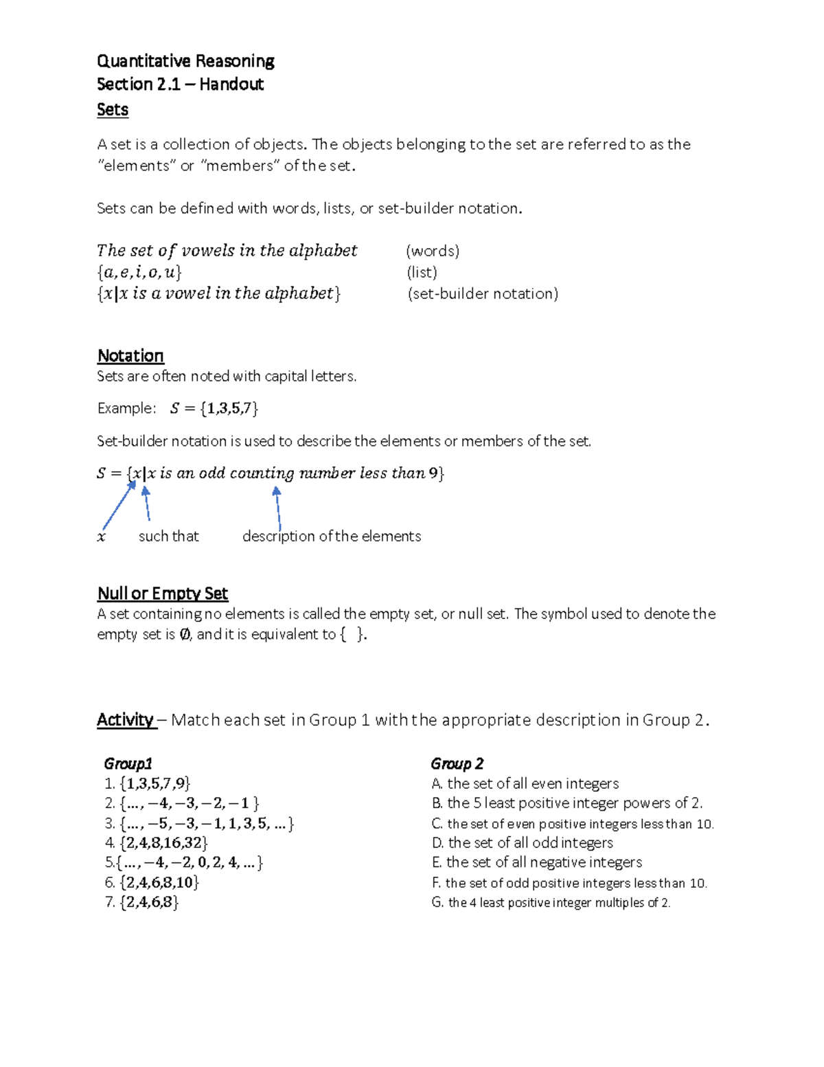 Quantitative Reasoning QTRN 101: Section 2.1 - Sets & Notation Overview ...