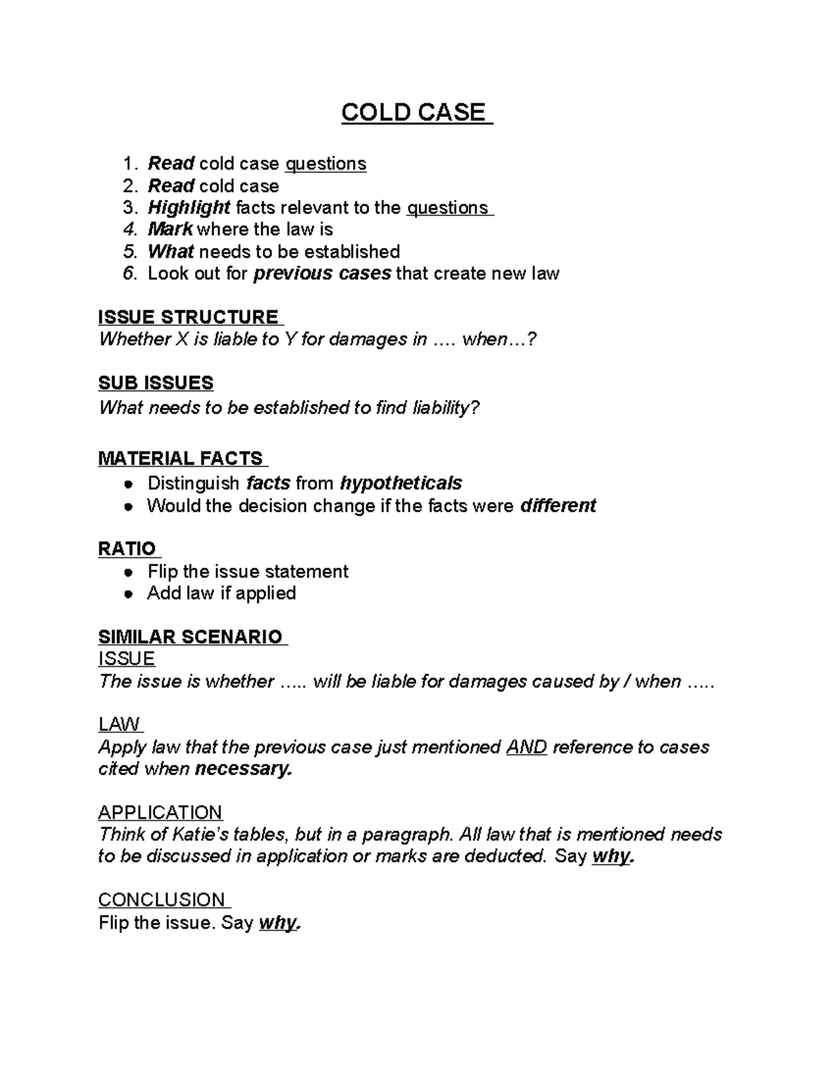 LAWS122 Cheat Sheet and Case Summaries End of Year Test Final Exam ...