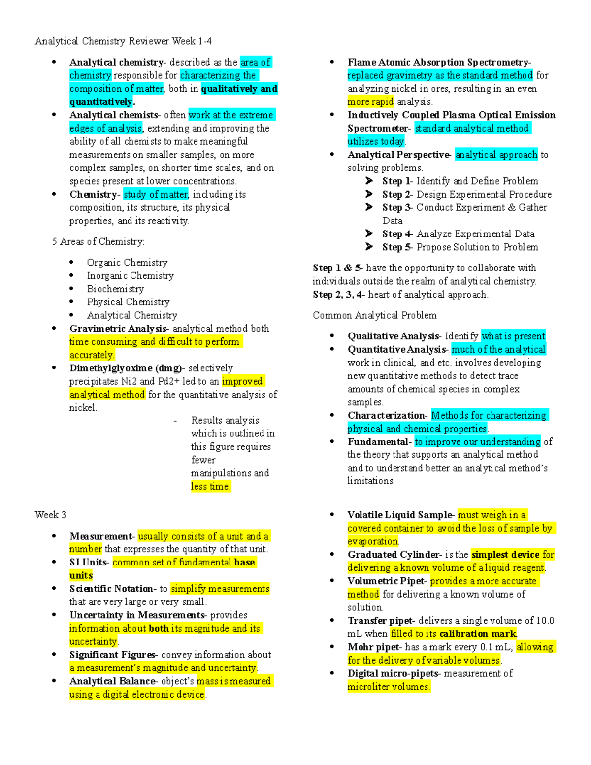 Anachem REV Midterms Weeks 1-7: Key Concepts in Analytical Chemistry ...