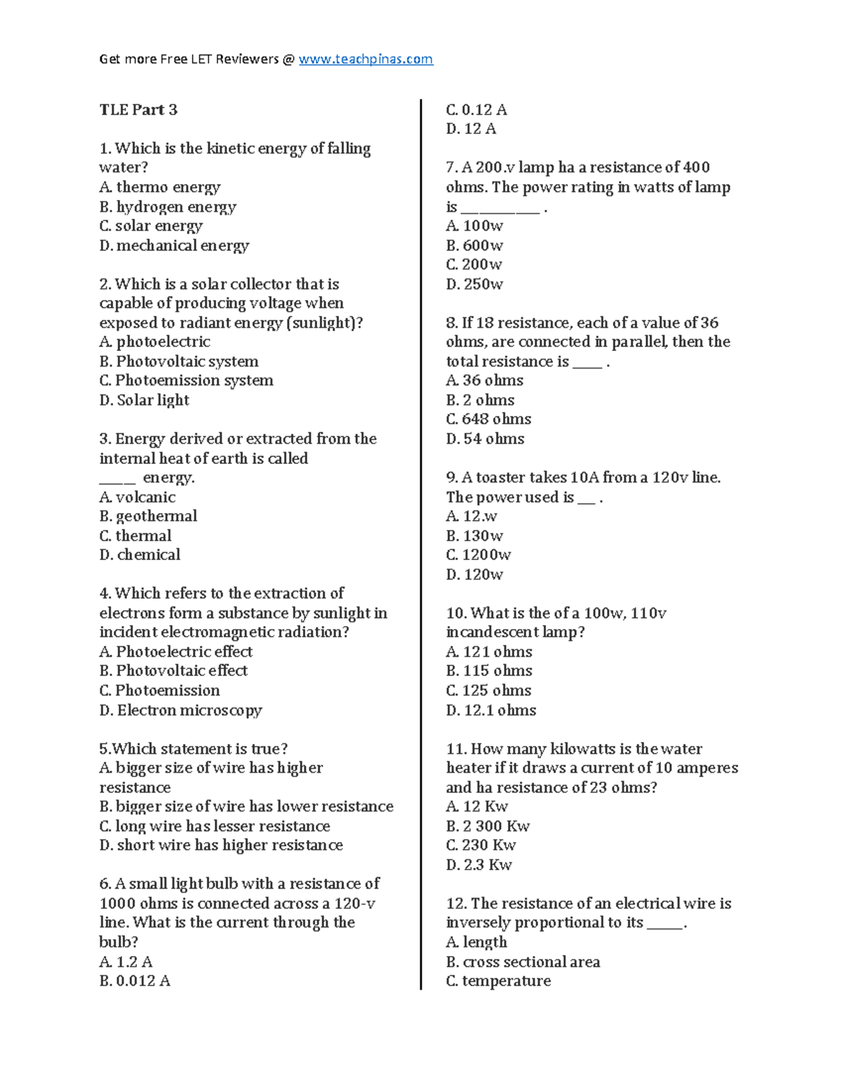 LET Reviewers: TLE Part 3 - Energy Concepts and Electrical Principles ...